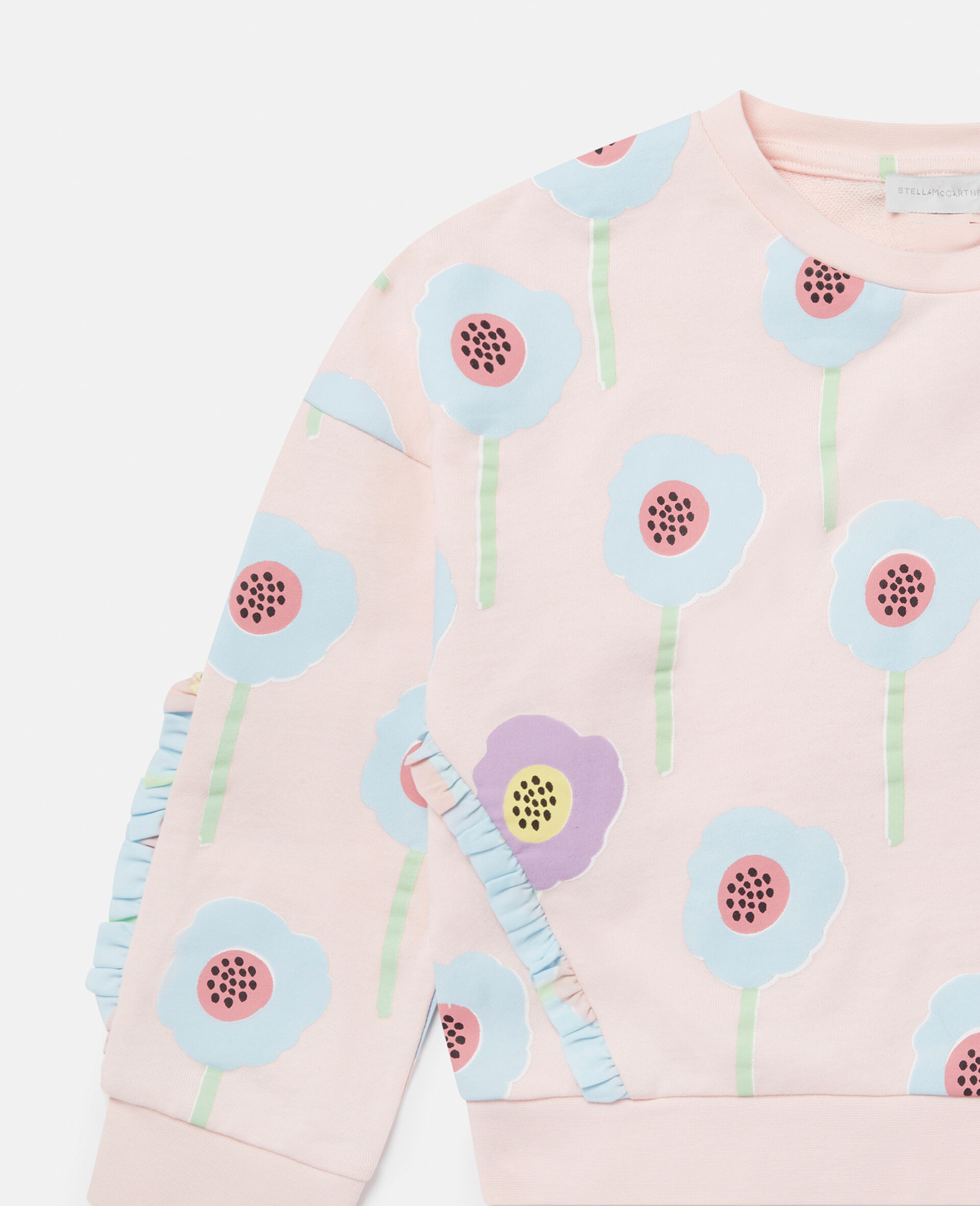 Graphic Flower Print Frill Trim Sweatshirt-Pink-large image number 1