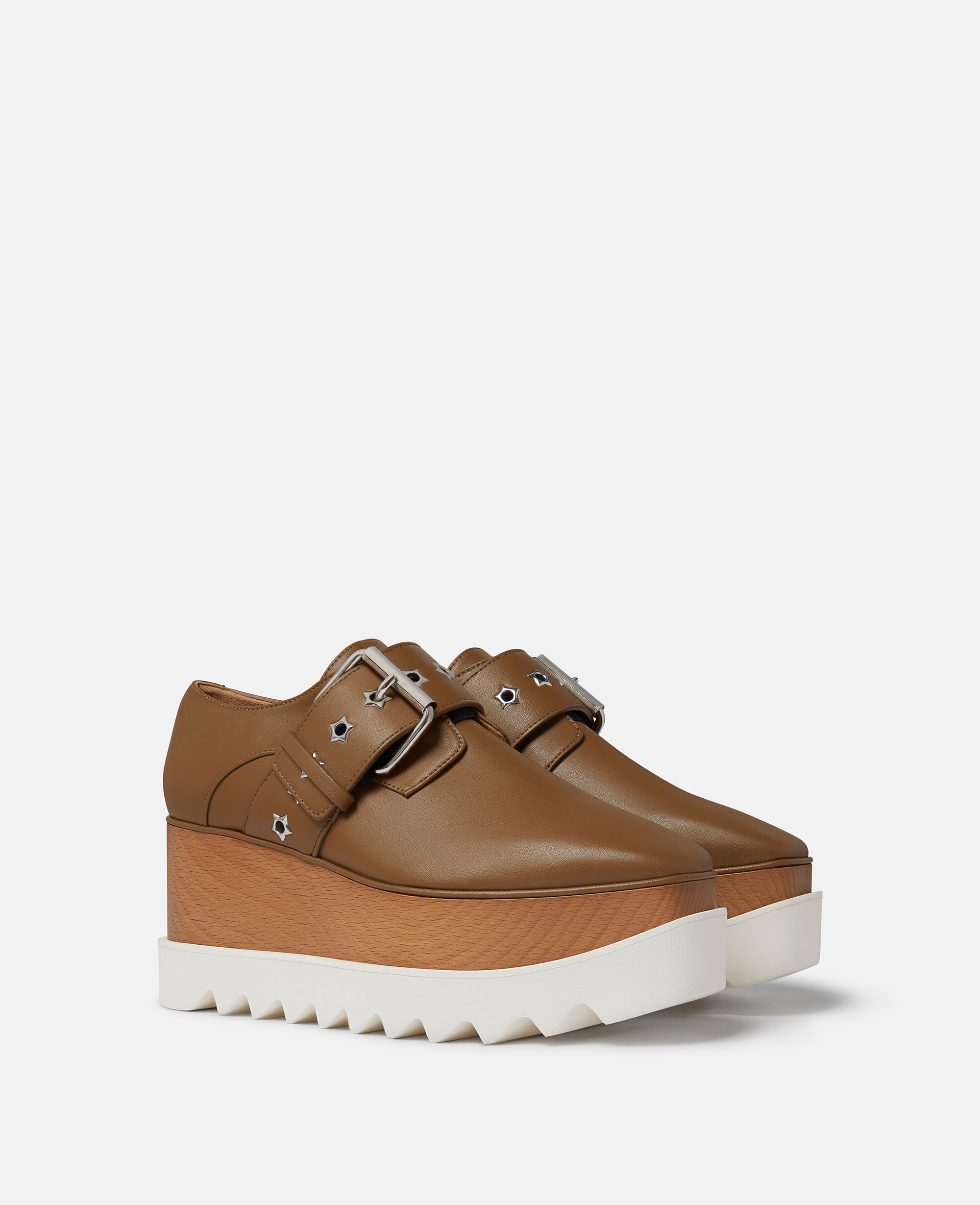 Women Pecan brown Elyse Star Studded Buckle Platform Shoes