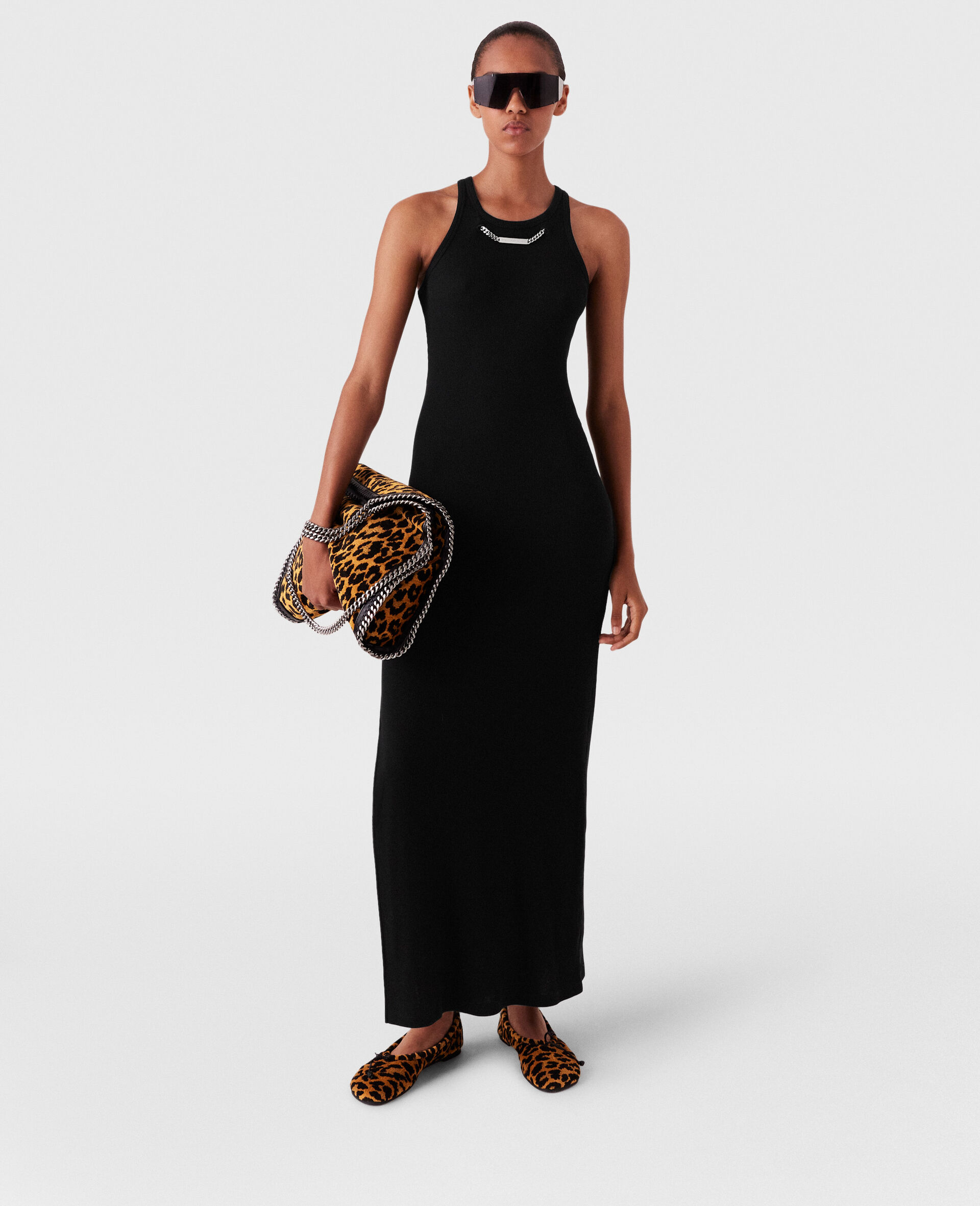 Logo Chain Midi Dress-Black-model