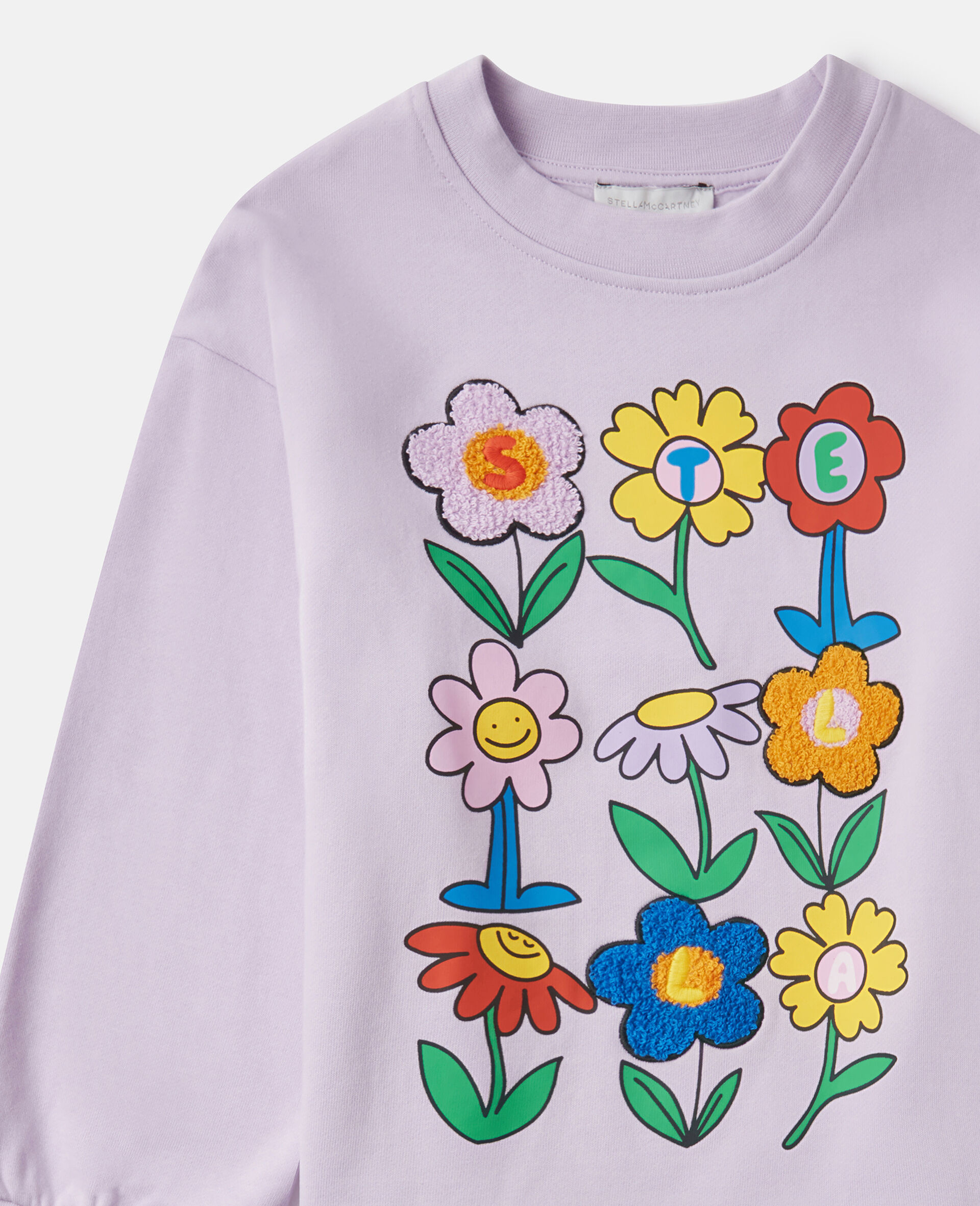 Felpa Girocollo con Stampa a Fiori-Viola-medium