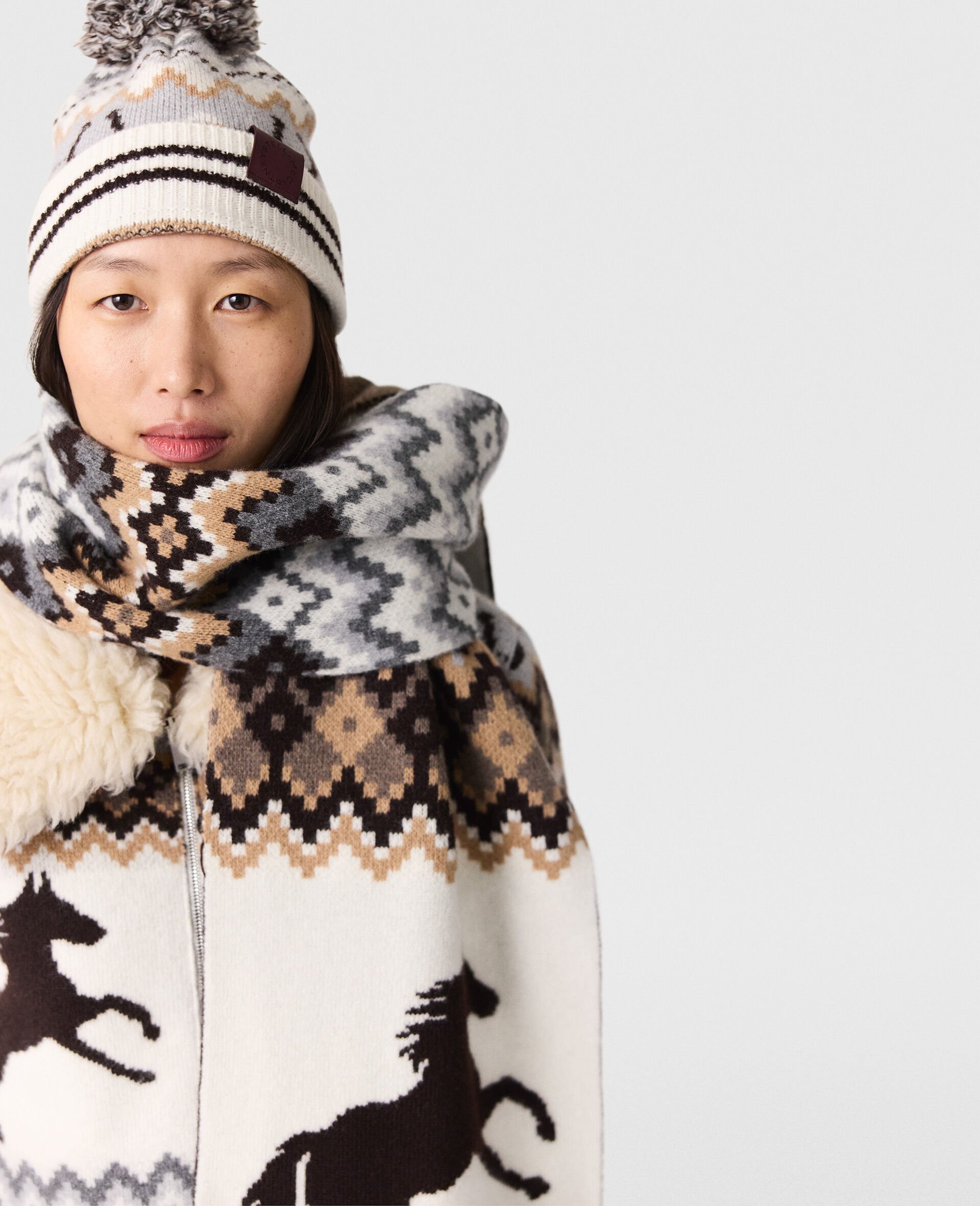 Sciarpa Fairisle con Logo-Marrone-large image number 3