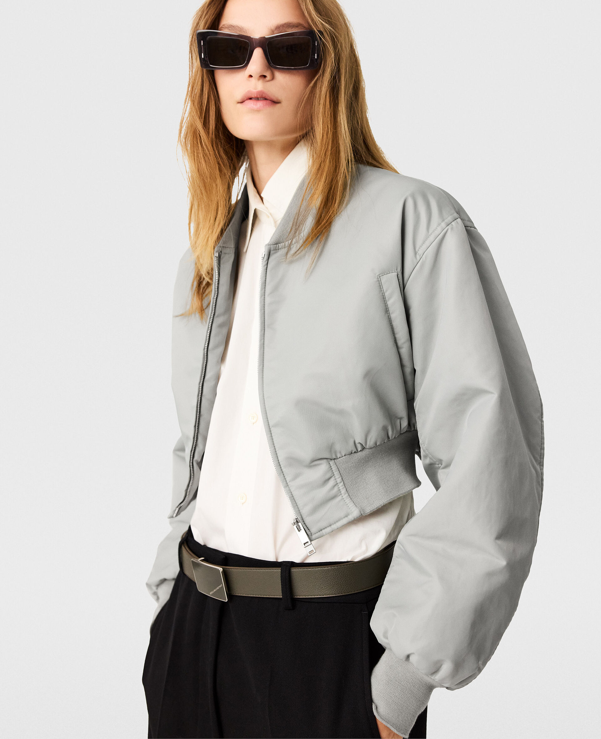 Cropped Bomber Jacket-Green-medium