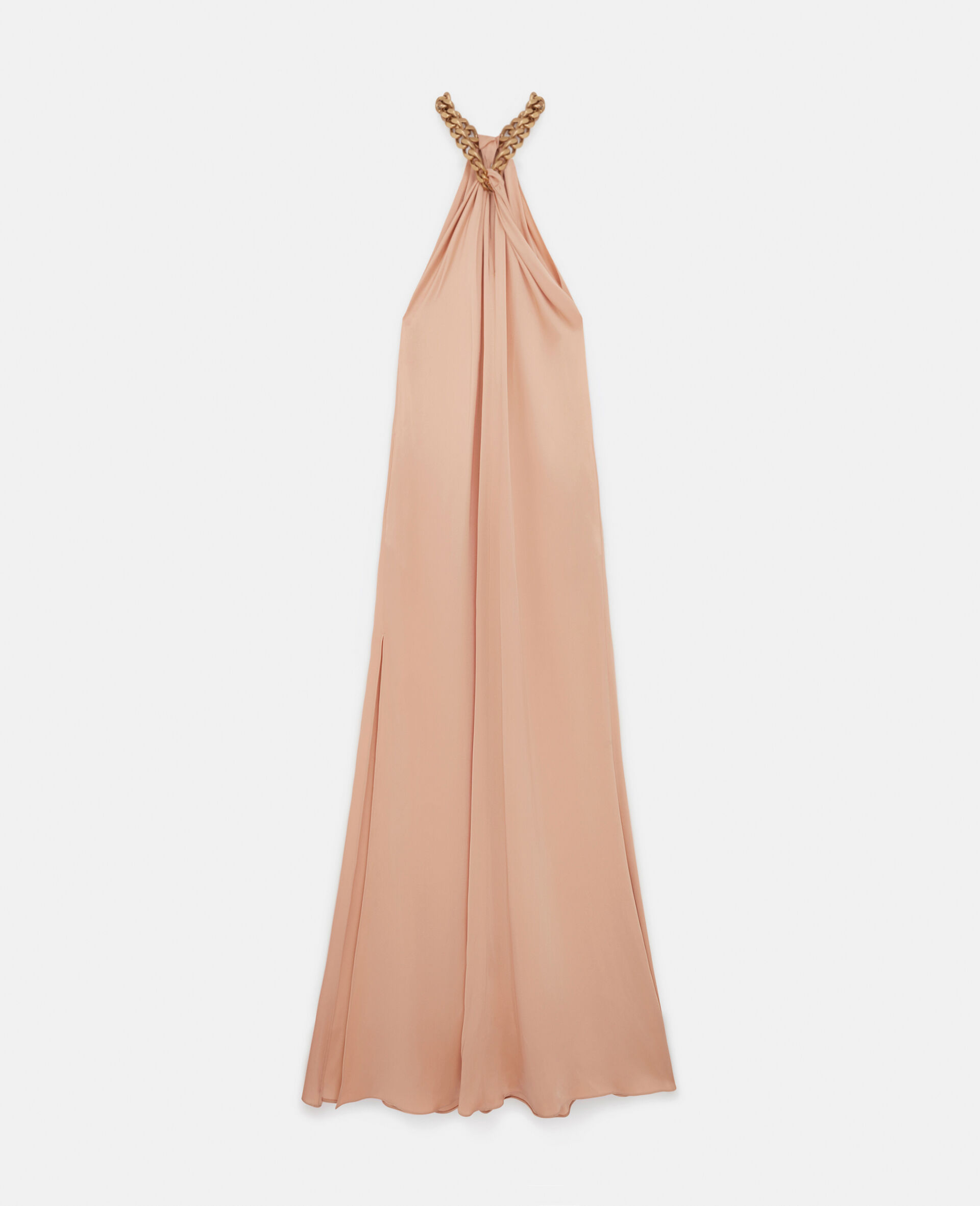 Robe longue en satin a dos nu et chaine-Rose-large image number 0