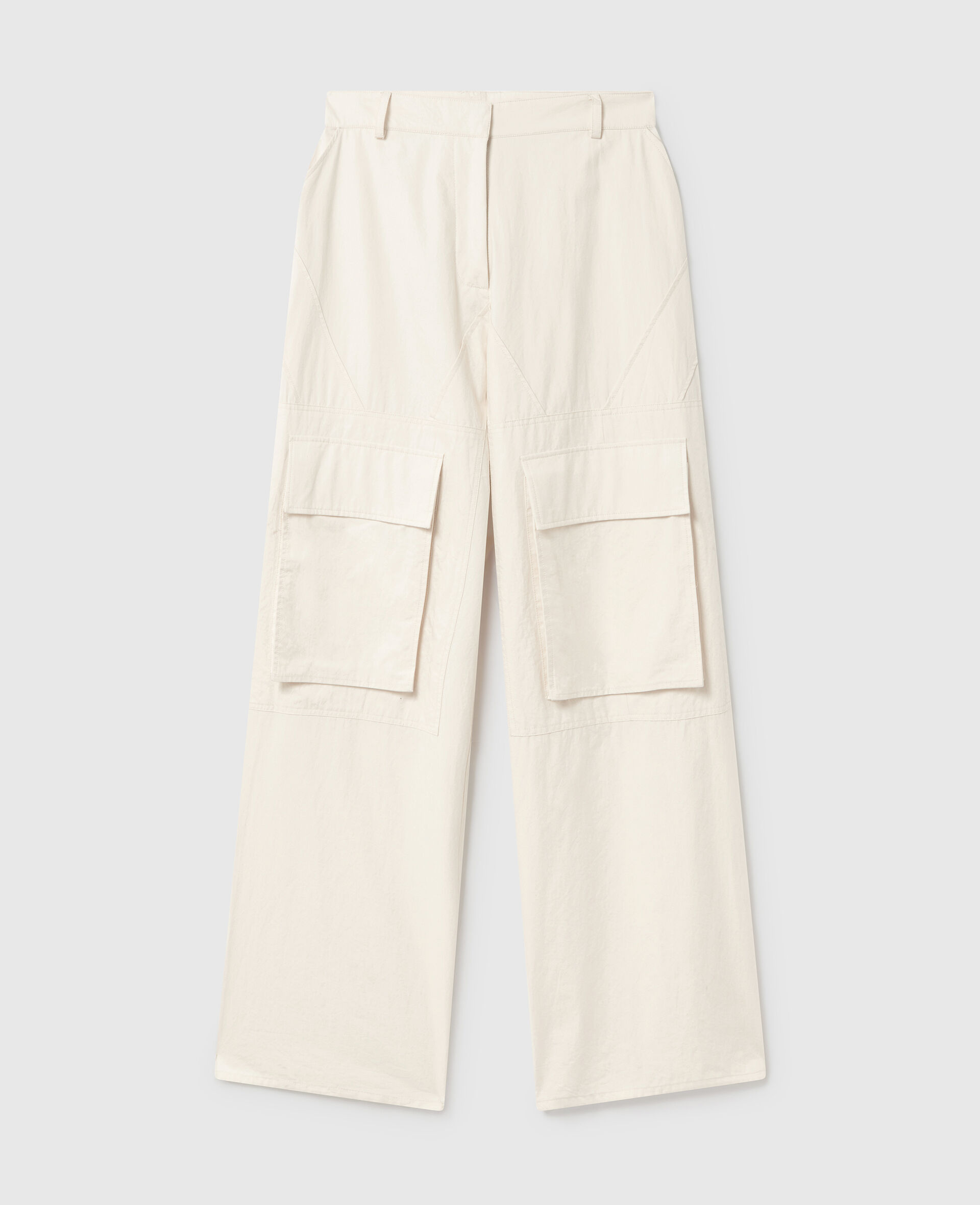 Washed Cotton Cargo Trousers-Cream-medium