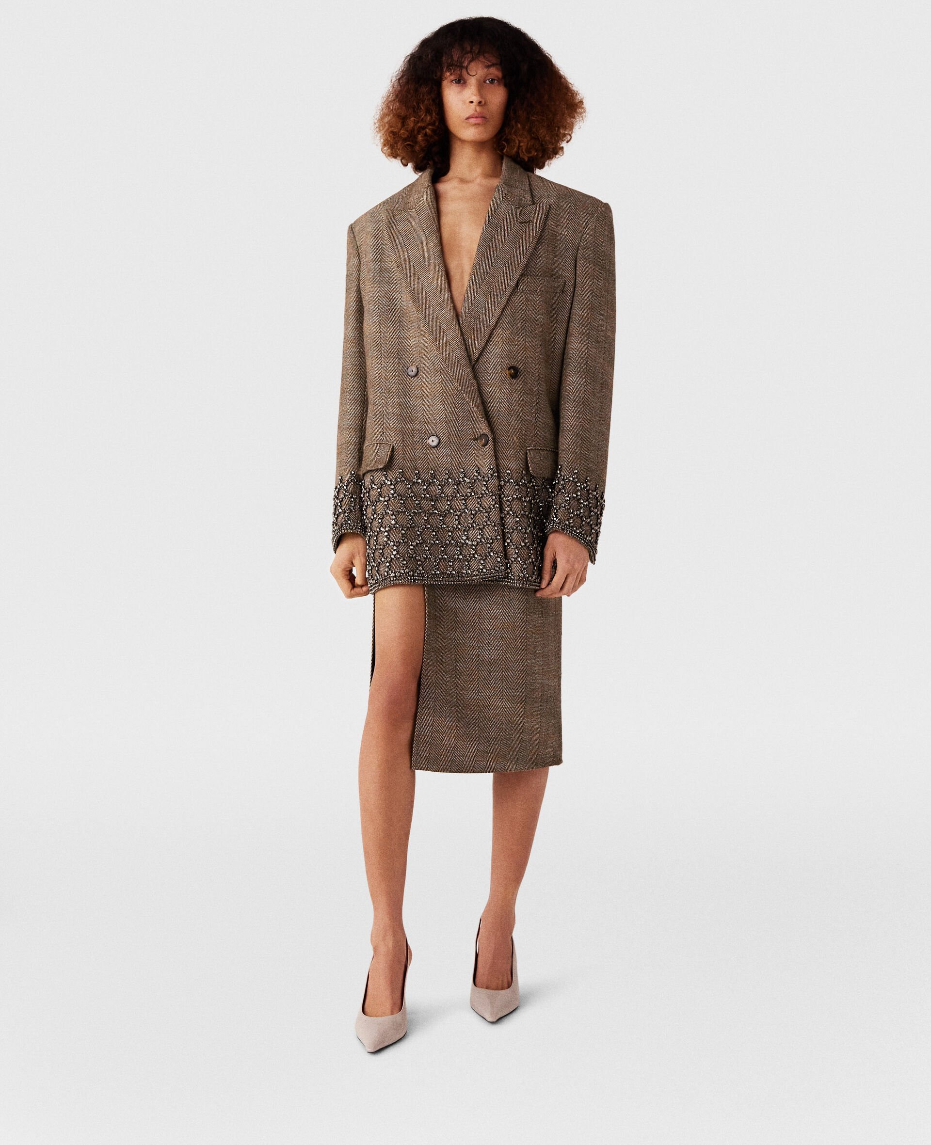 Crystal Cage Oversized Blazer-Beige-large image number 5
