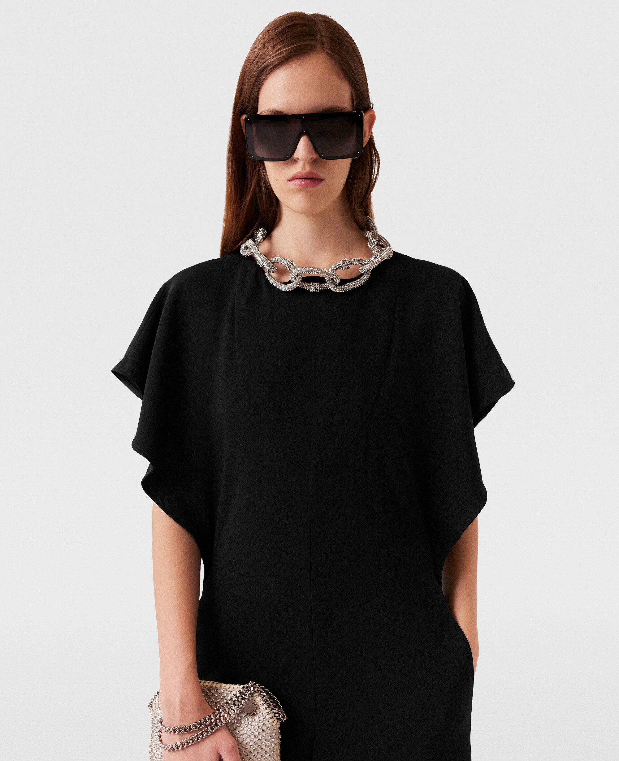 【STELLA MCCARTNEY】クリスタルチェーン マキシ ジャンプスーツ Women ブラック クリスタル チェーン マキシ ジャンプスーツ