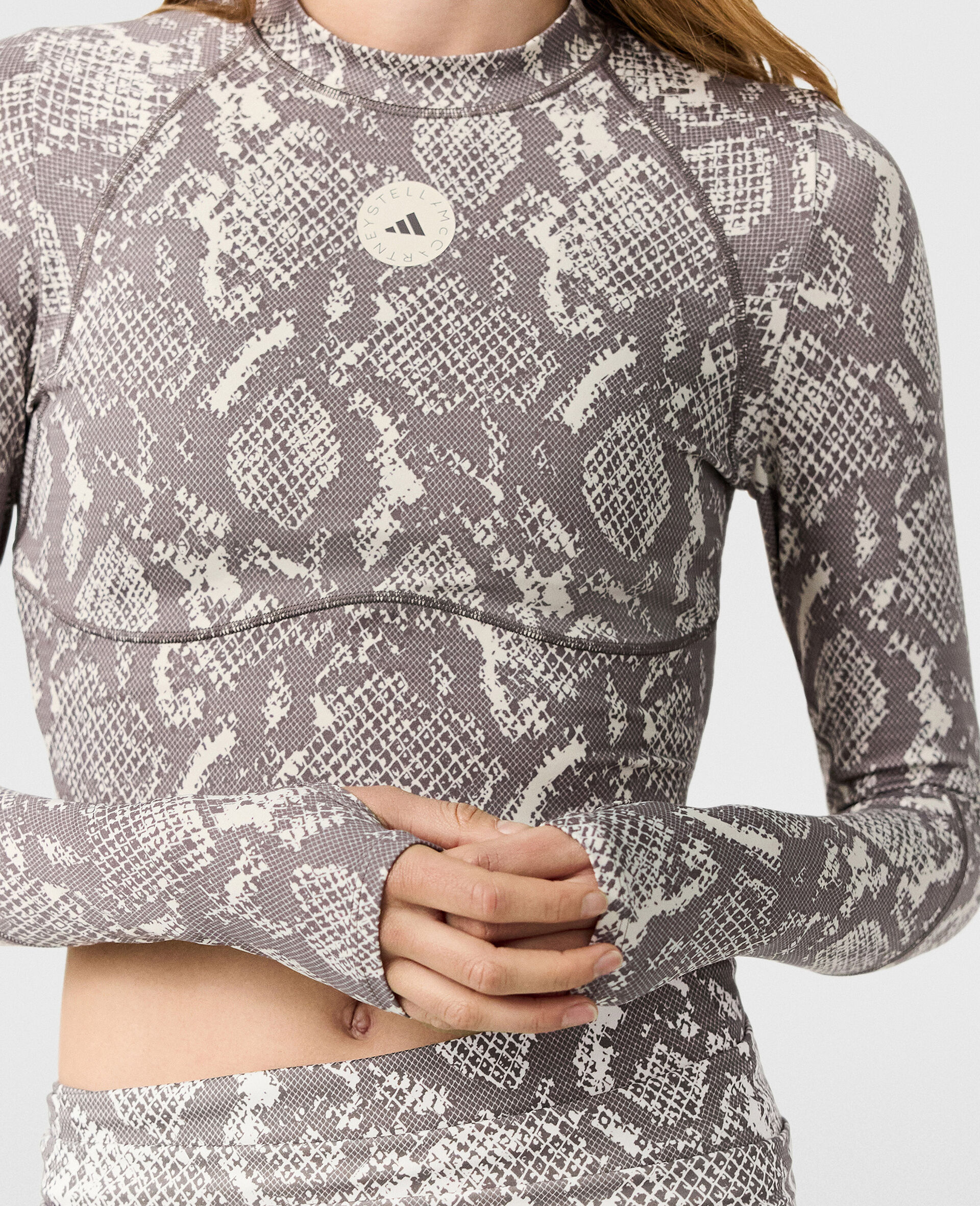 TruePurpose Training Snake Print Long-Sleeve Cropped Top-Beige-large image number 2