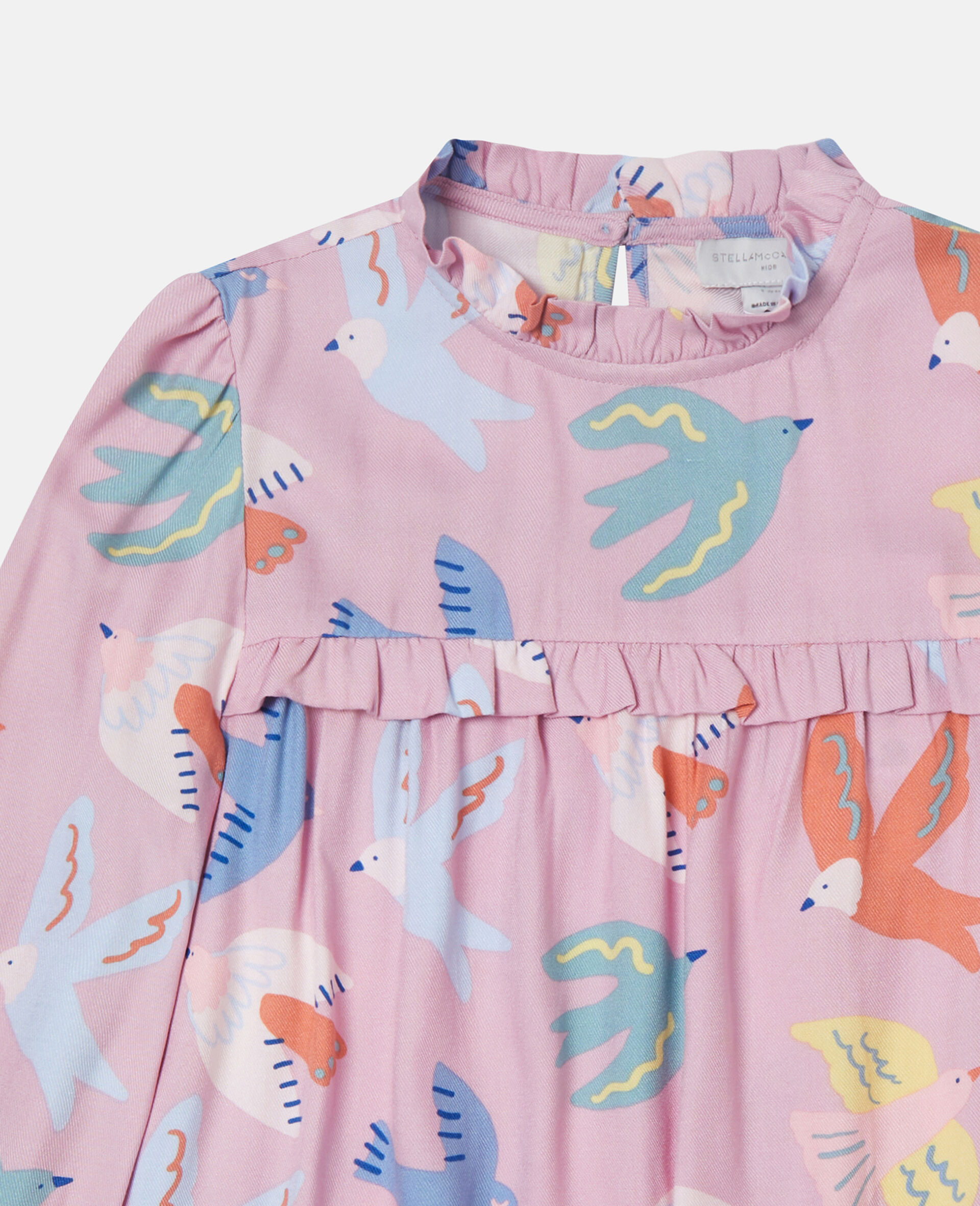 Dove Print Pleated Long-Sleeve Top-Purple-medium Dove Print Pleated Long-Sleeve Top-Purple-medium