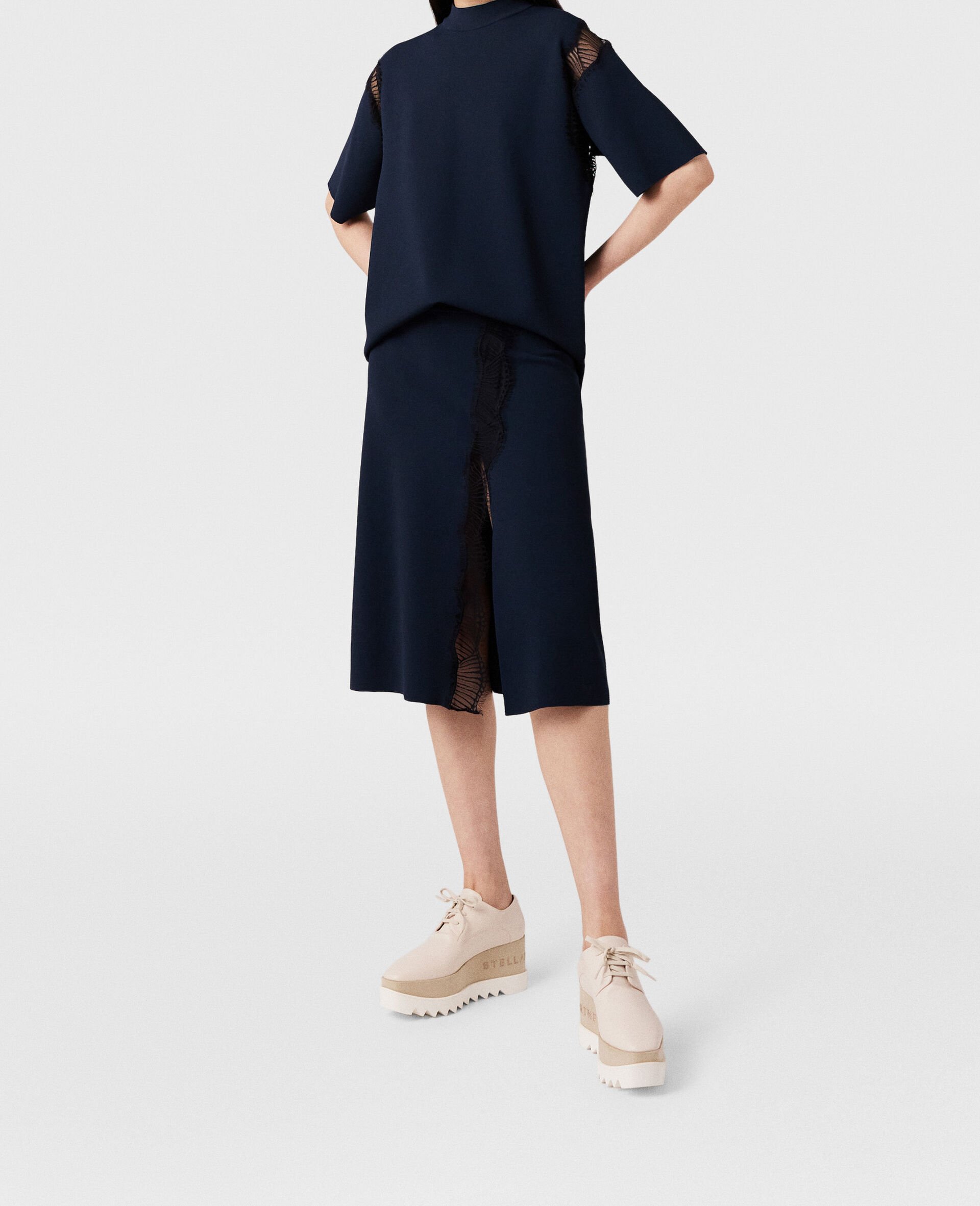 Lace Insert Mid-Rise Midi Skirt-Blue-large image number 5