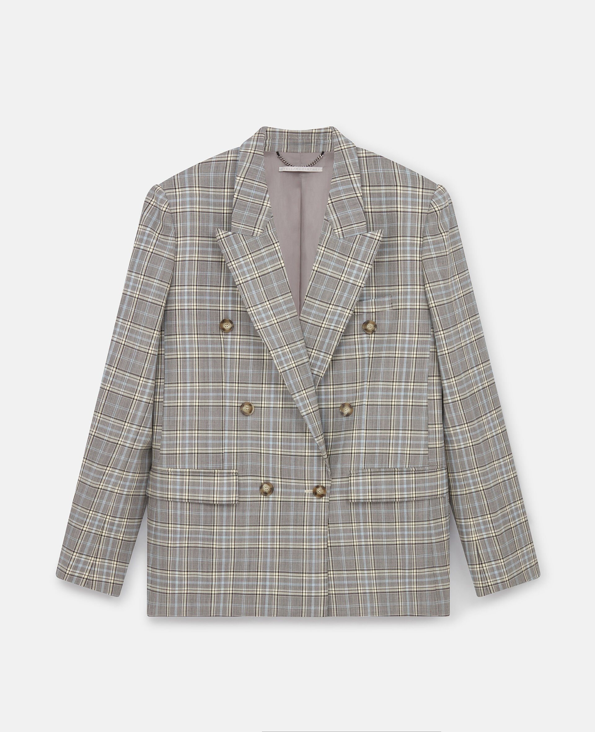 Double Breasted Wool Blazer-Blue-medium