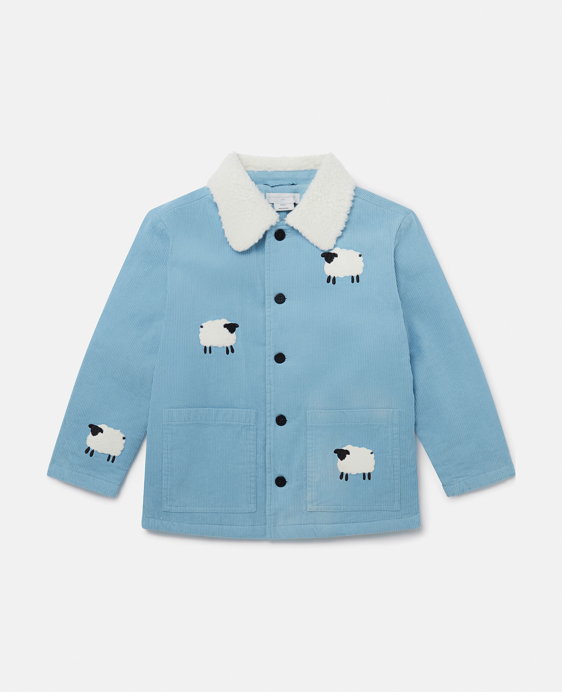Sheep Pattern Denim Jacket-Blue-medium