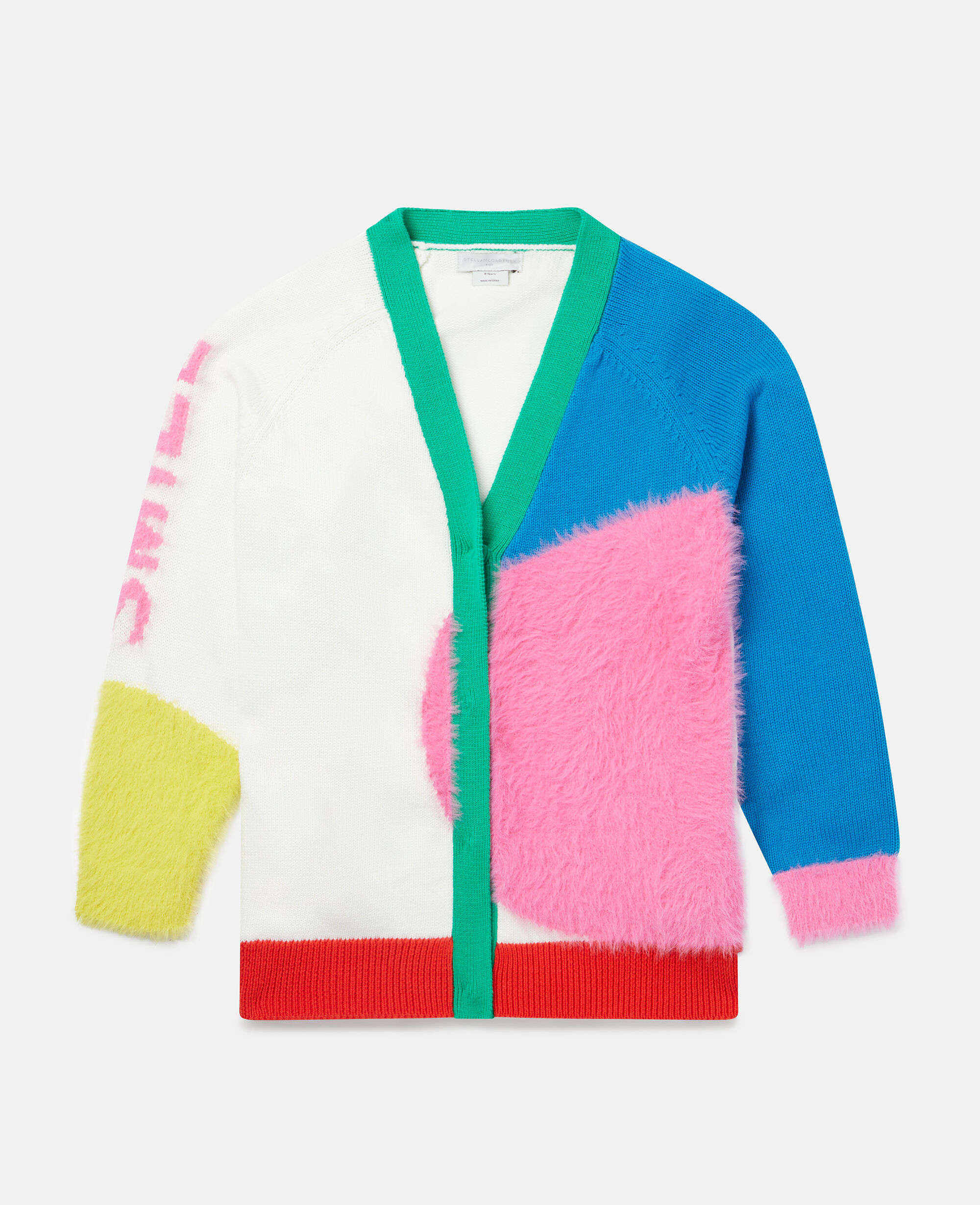Girls Multicolour Colourblock Fuzzy Knit Intarsia Cardigan