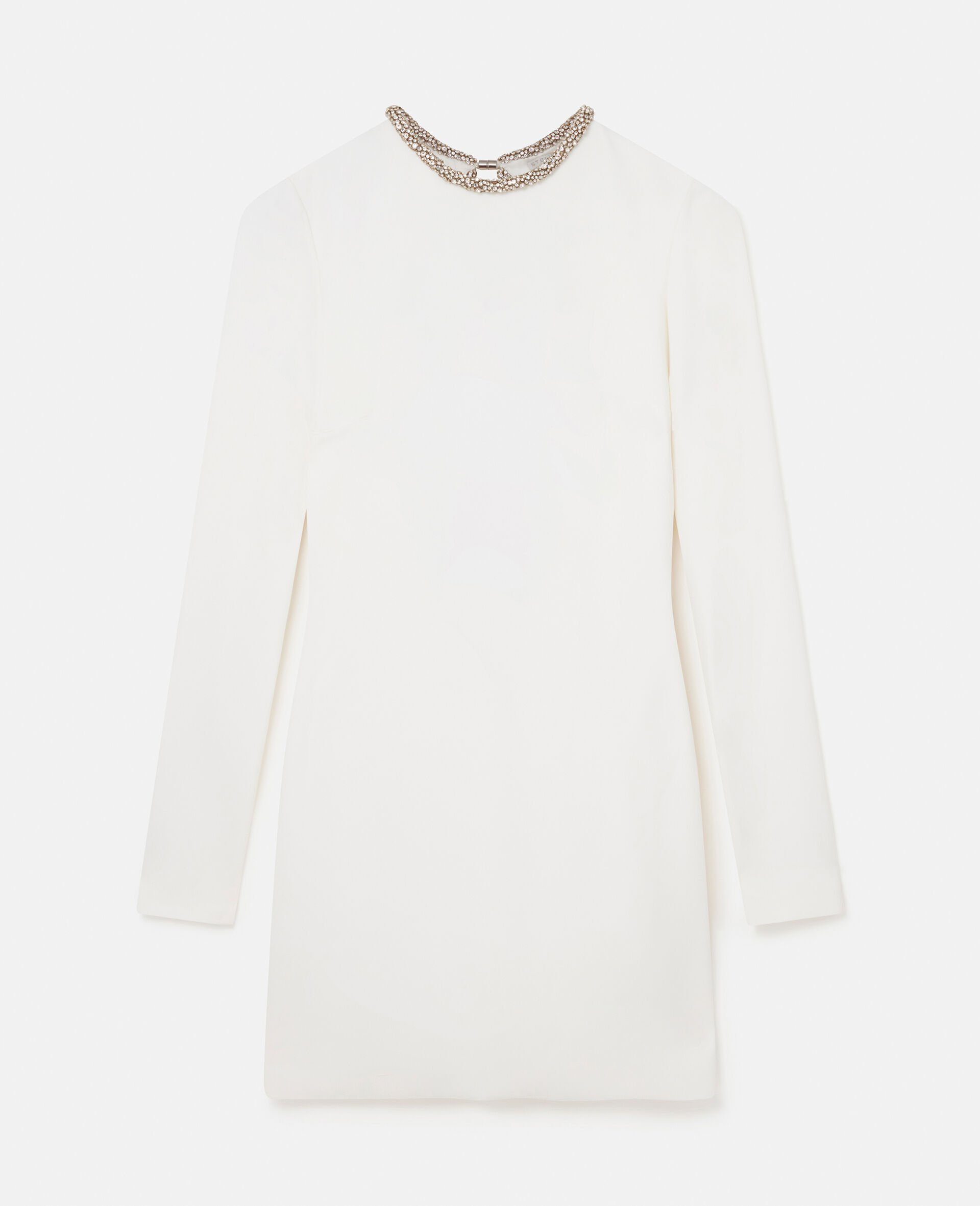 Crystal Collar Cocktail Mini Dress-White-medium