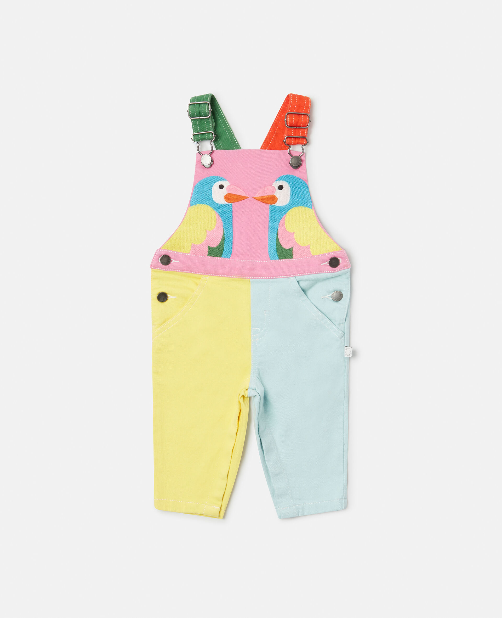 Double Parrot Embroidery Dungarees-Multicolour-large