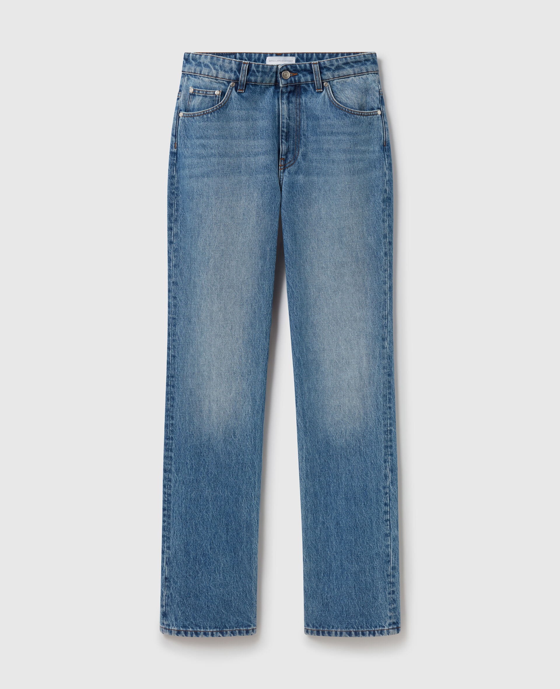 Faded Straight-Leg Mid-Rise Denim Jeans-Blue-medium