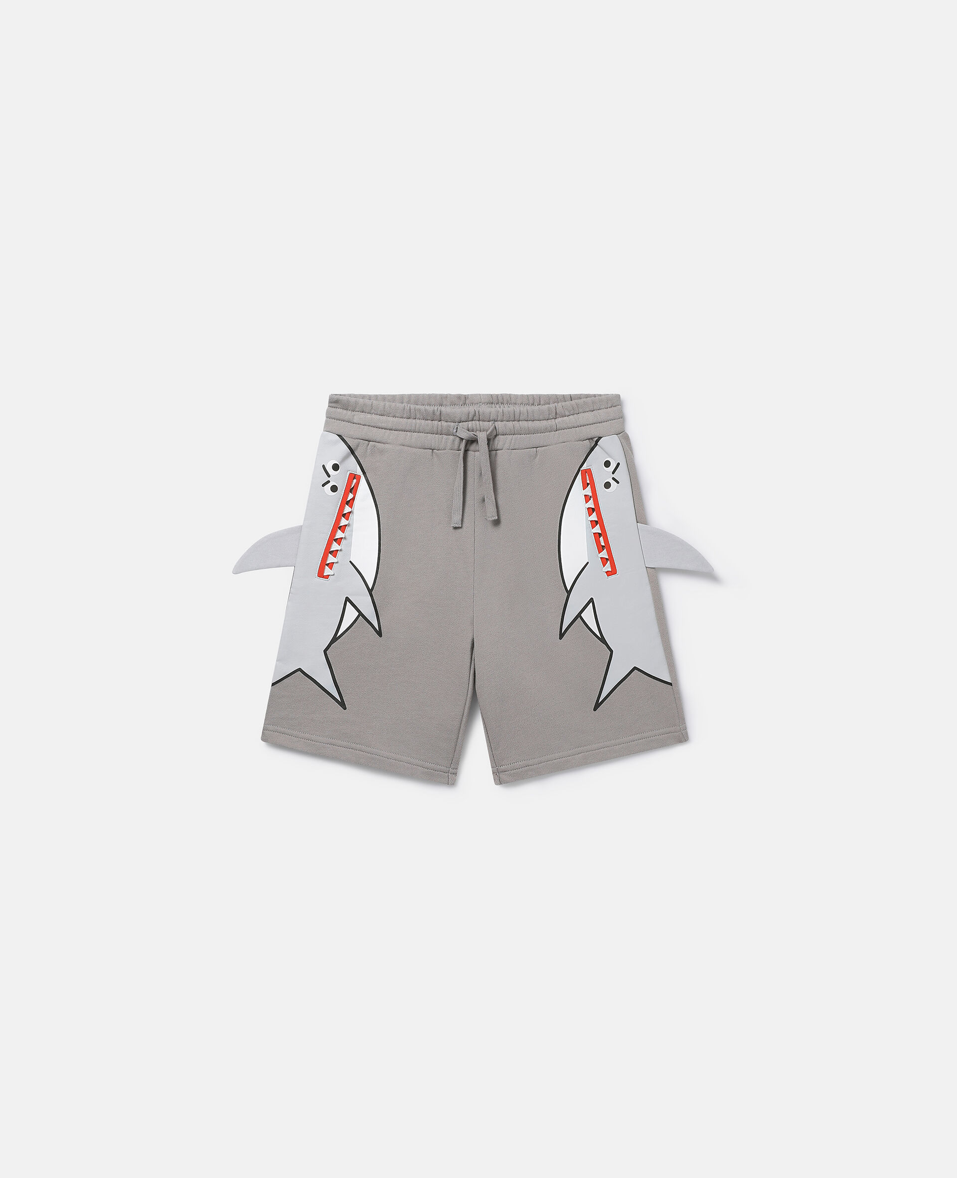 Double Shark Motif Jersey Shorts-灰色-medium