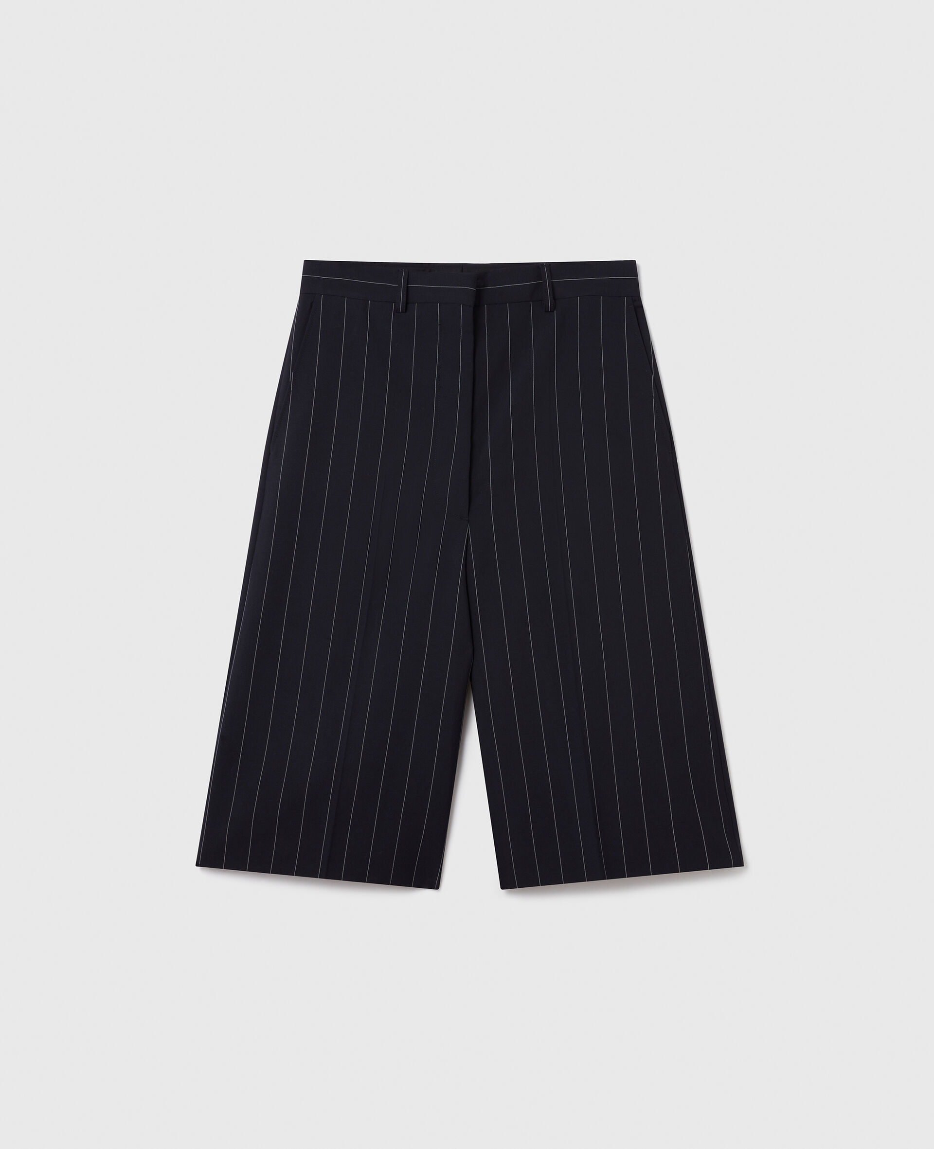 Tailored Pinstripe Wool Shorts-Blue-large image number 0