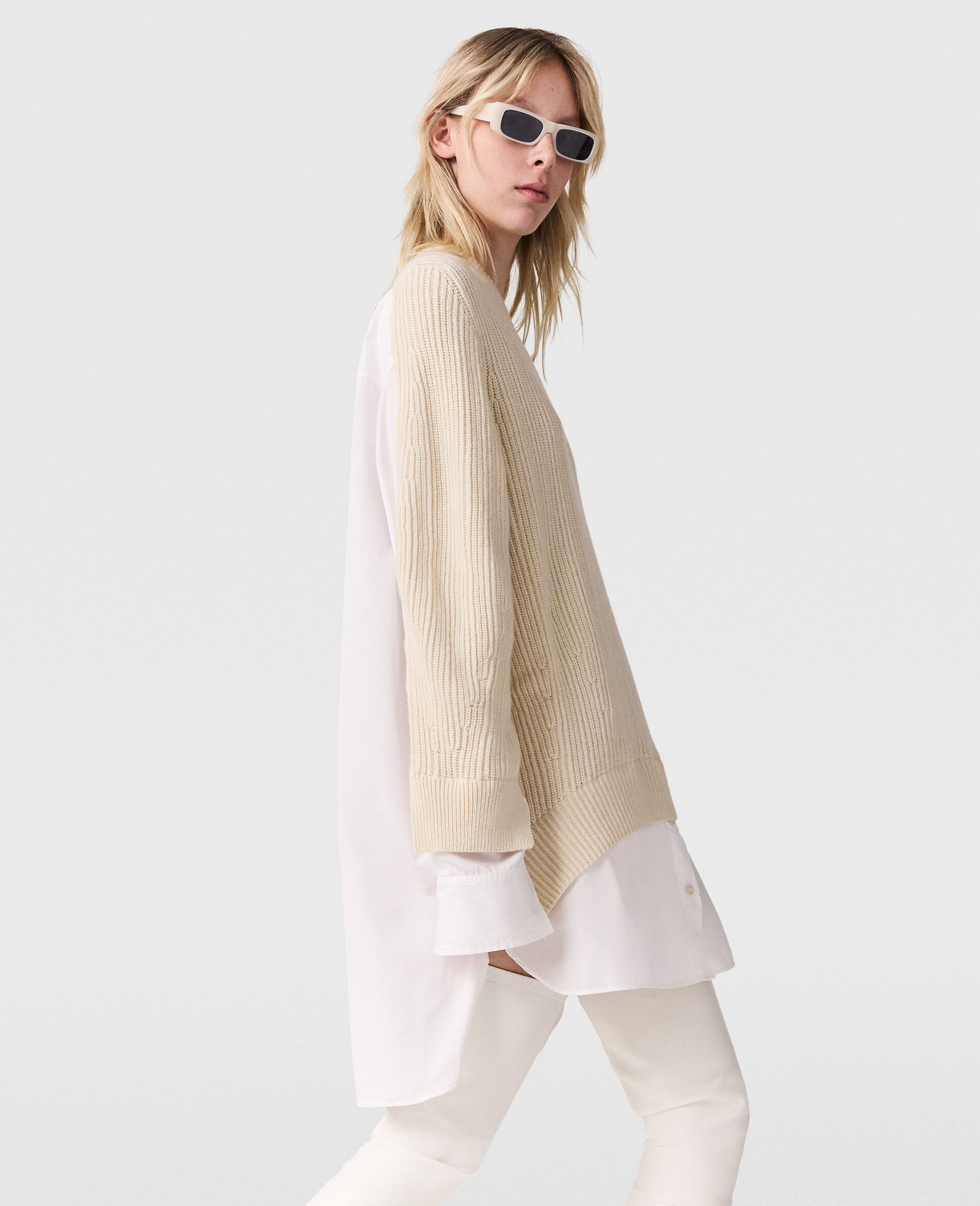 Hybrid Shirting V-Neck Jumper-Cream-large Hybrid Shirting V-Neck Jumper-Cream-large image number 5