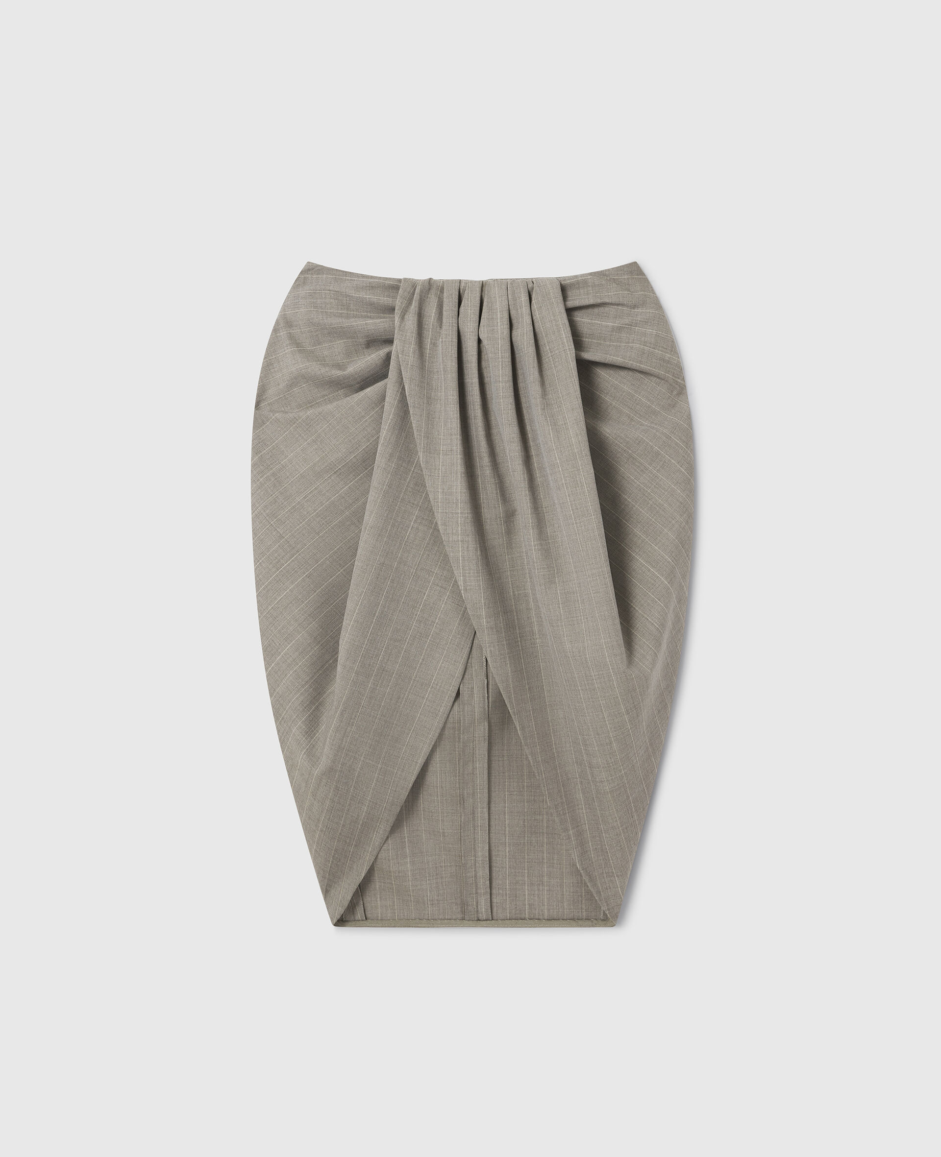 Ruched Wrapped Pinstripe Midi Skirt-Grey-medium