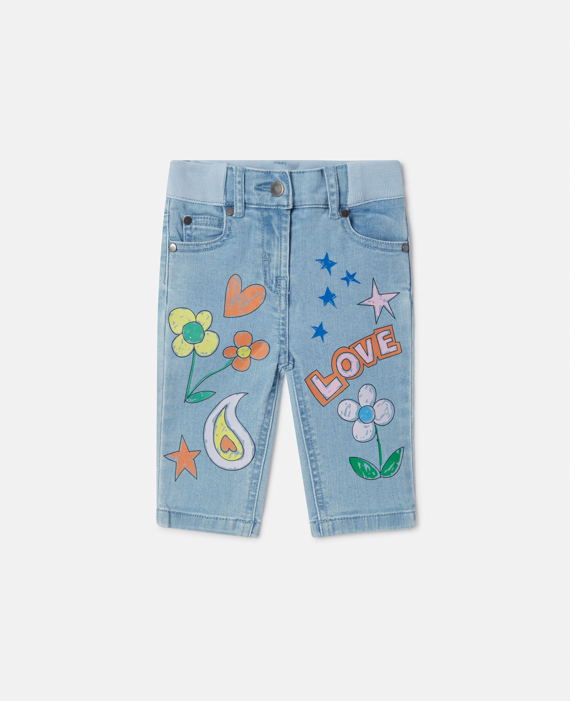 Doodle Print Slim Fit Jeans-Blue-large image number 0