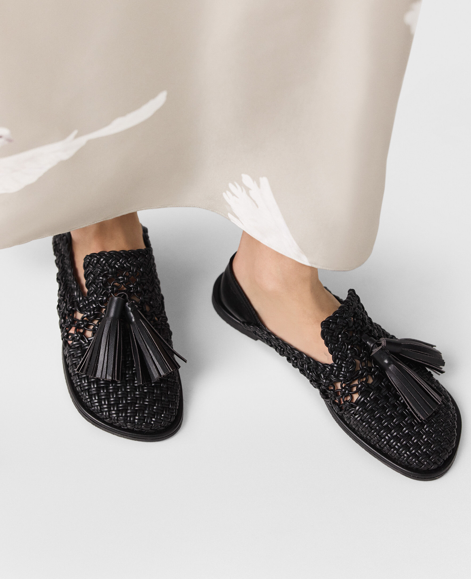 Women Black Ryder Woven Tassel Loafers | Stella McCartney US