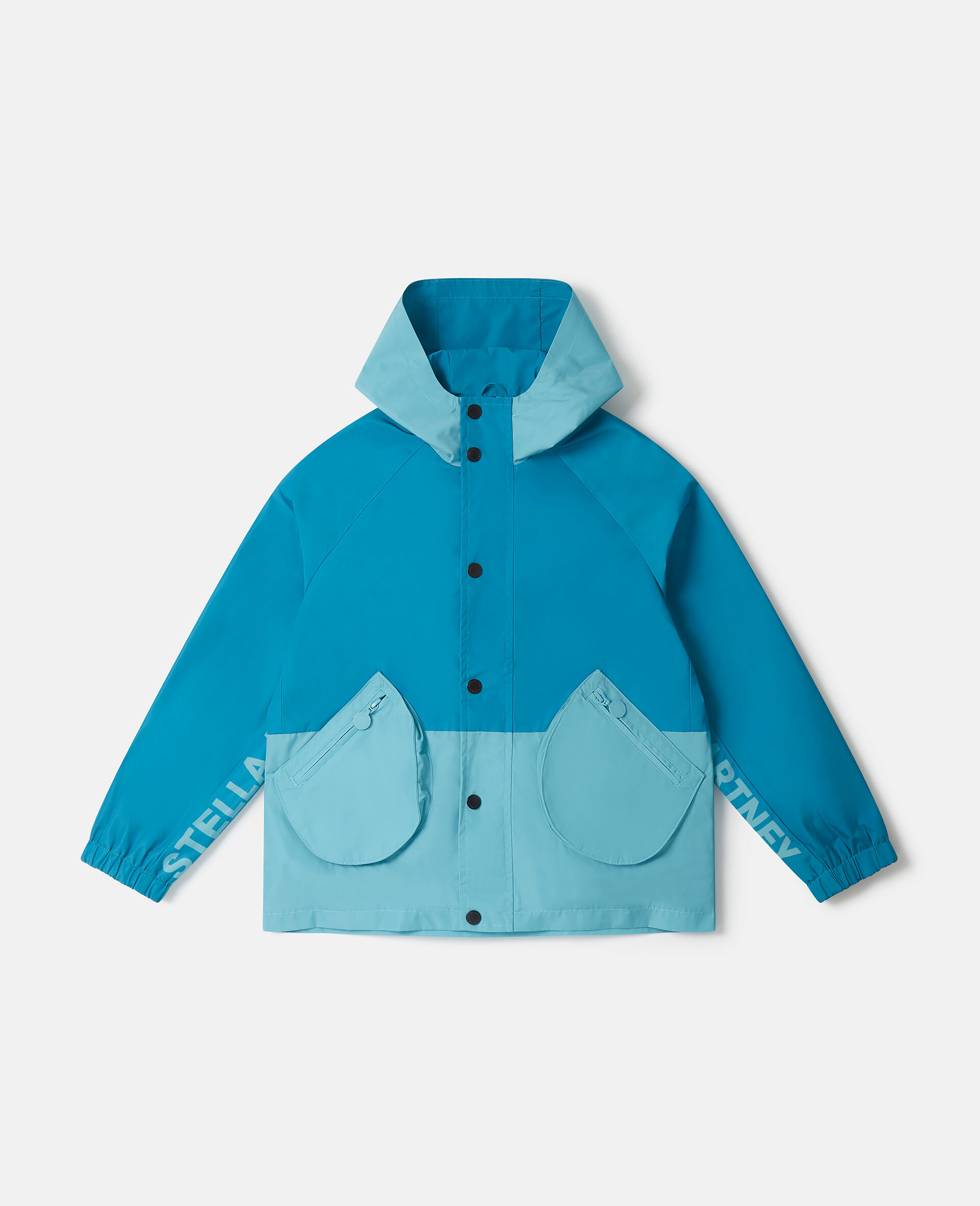 Colourblock Hooded Parka Jacket-Blue-model