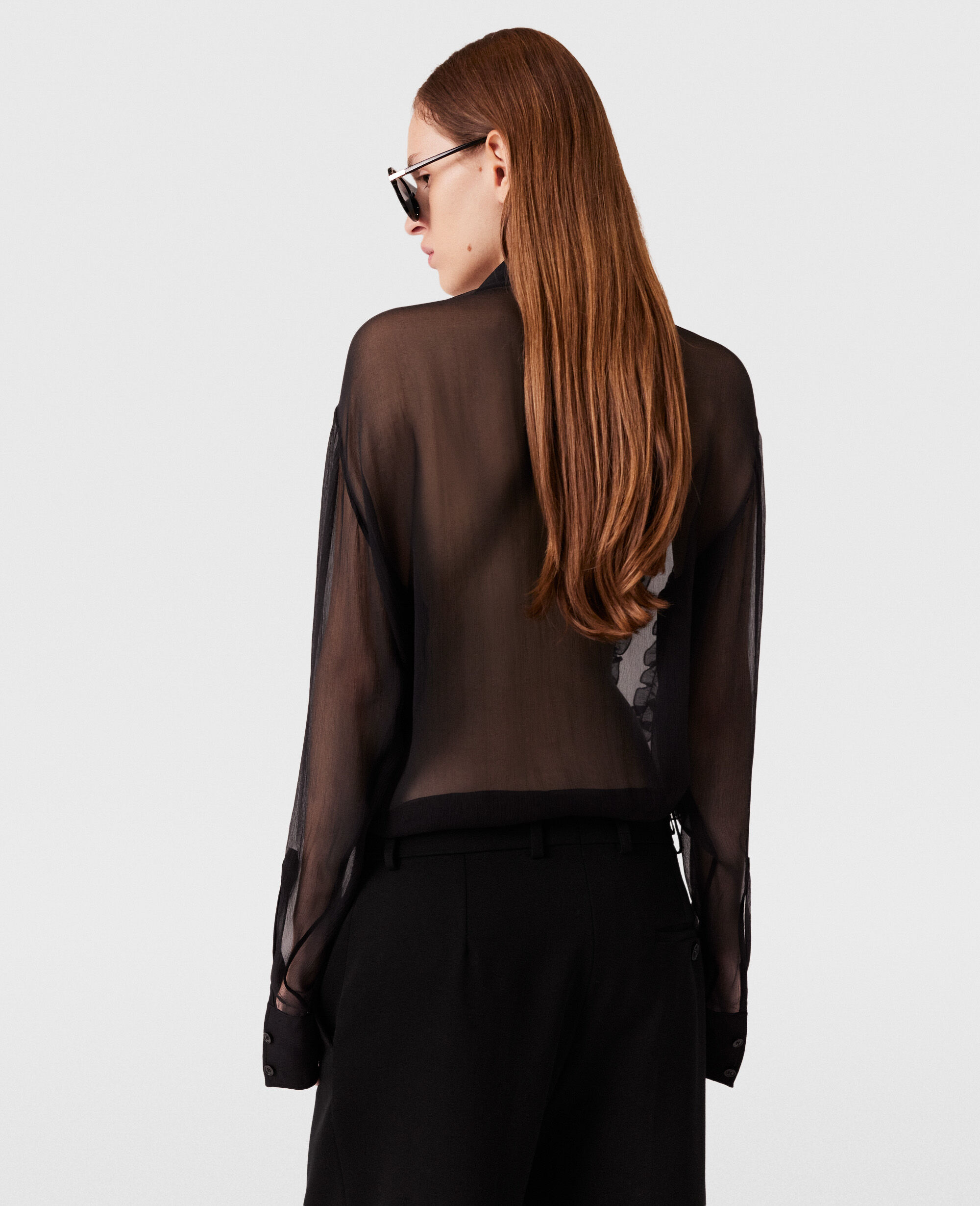 Women ブラック シアー フリル シフォン シャツ | Stella McCartney JP