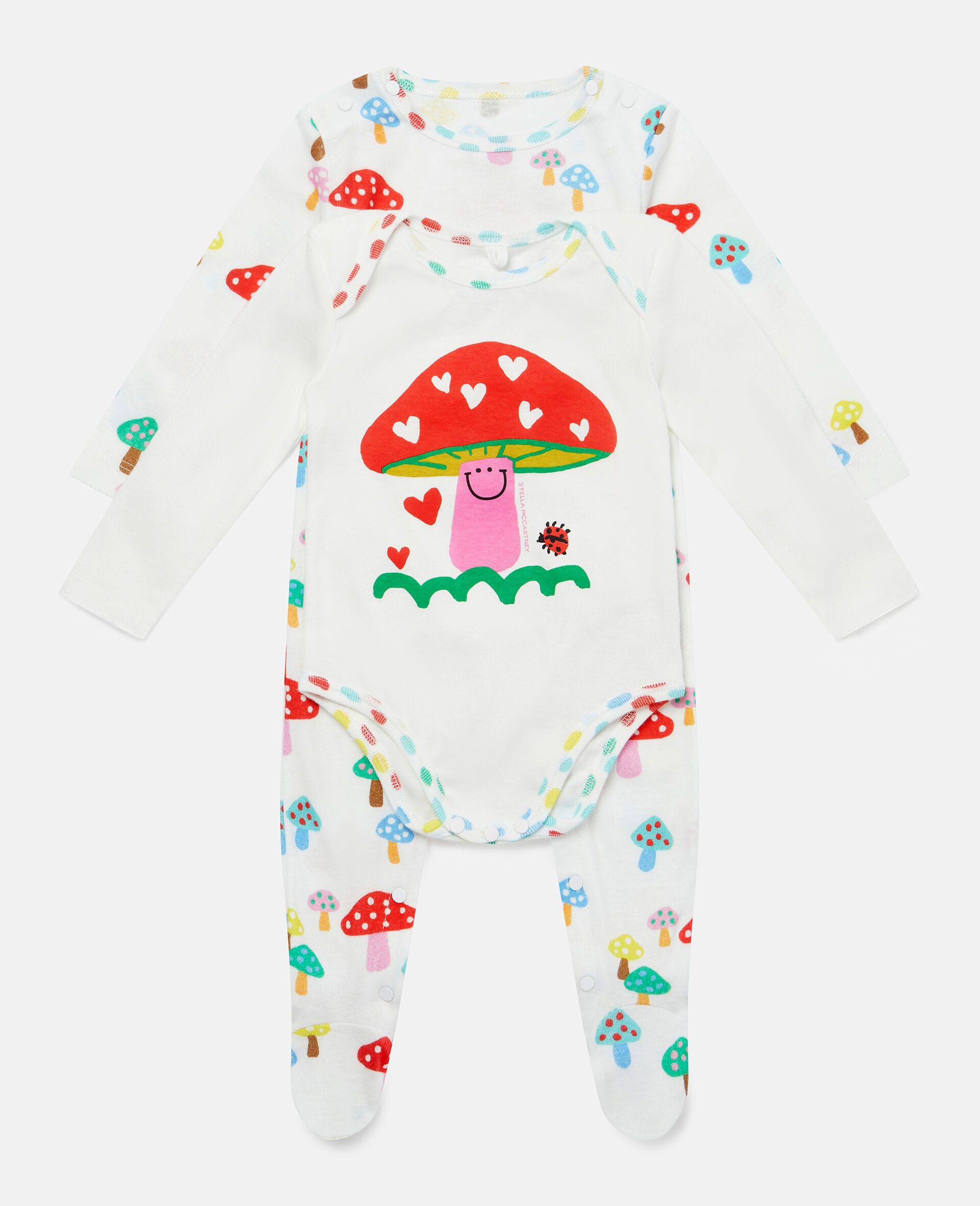 Jersey Cotton Mushroom Print Bodysuit Set-White-large image number 0