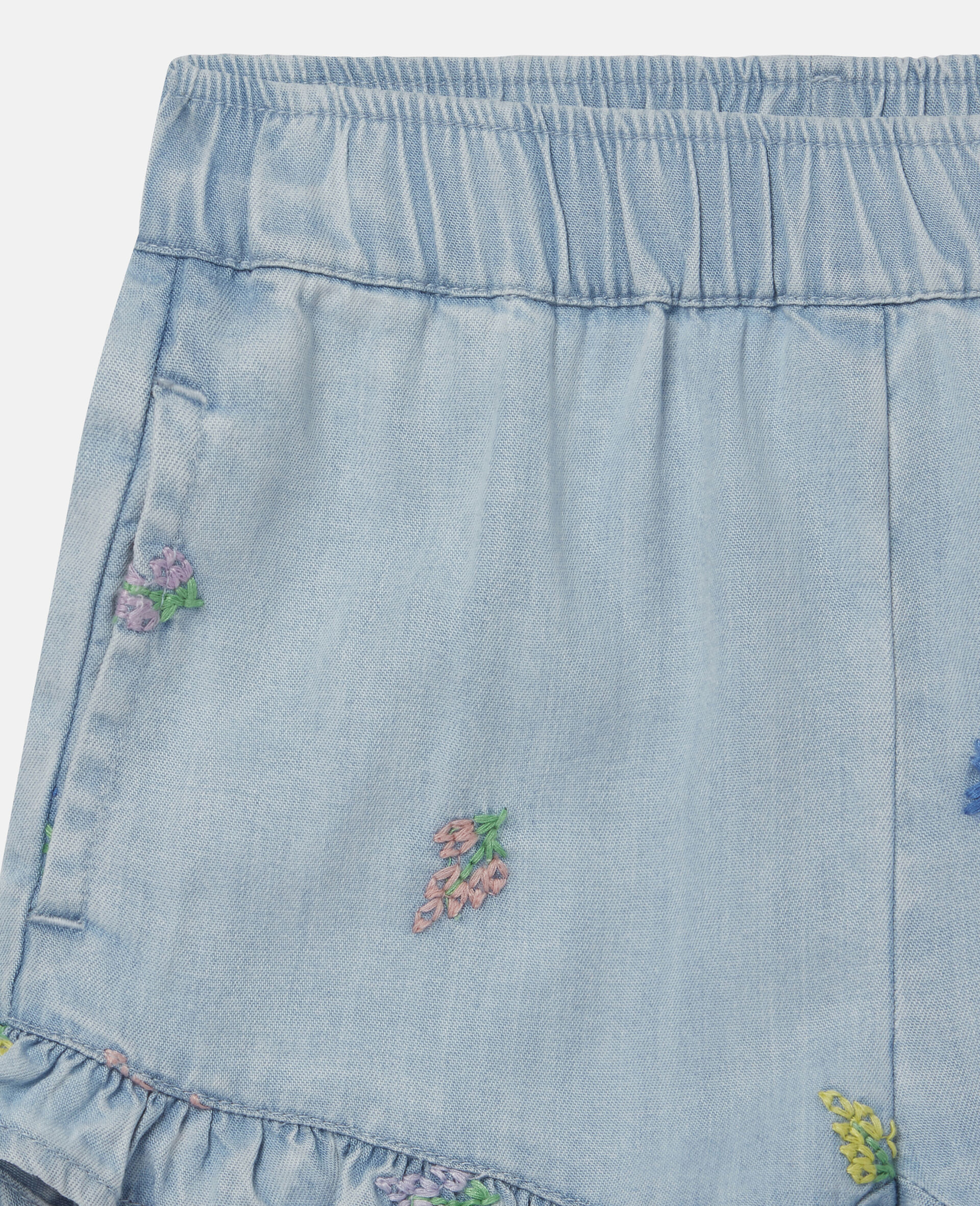 Embroidered Flowers Denim Shorts-Blue-large image number 1