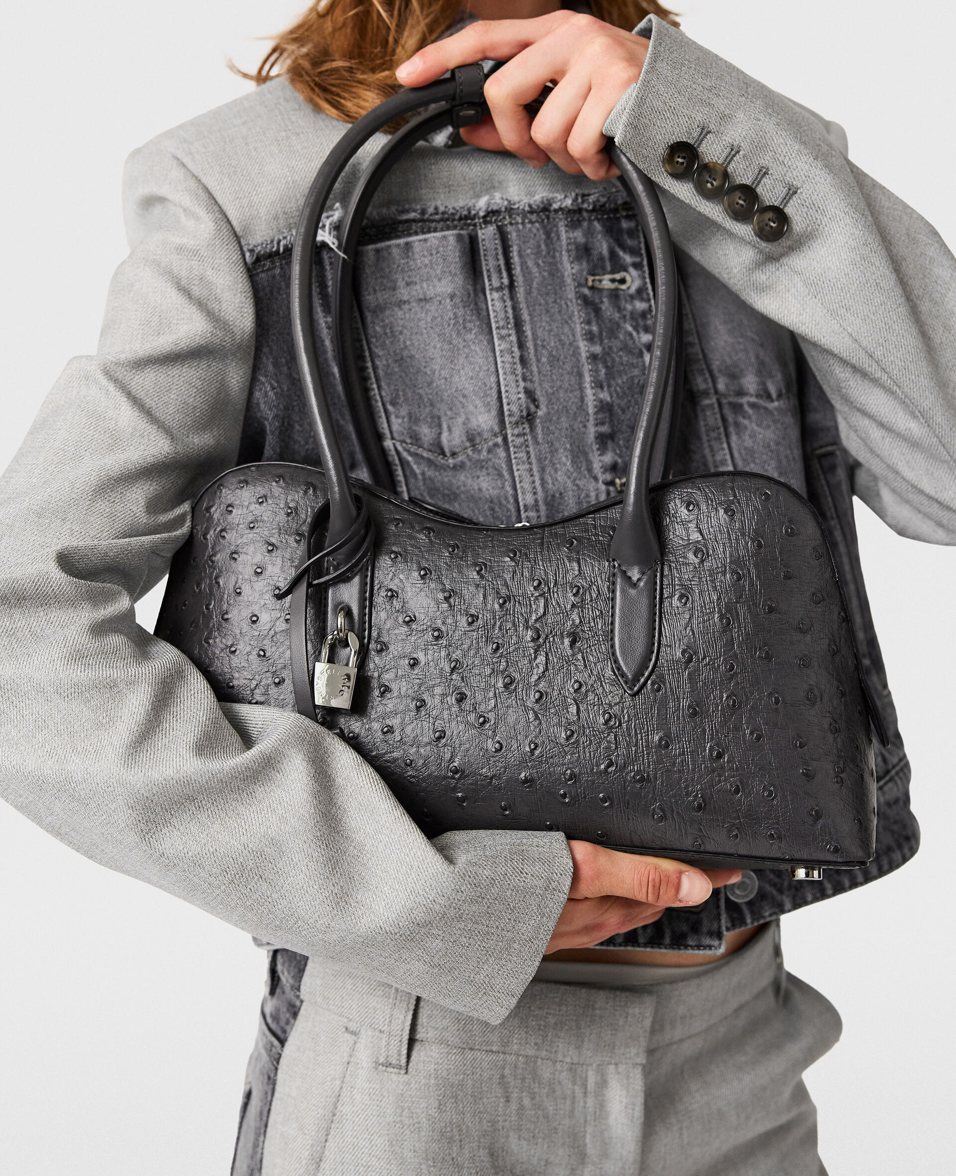 Ryder Ostrich Shoulder Bag-Grey-large image number 6