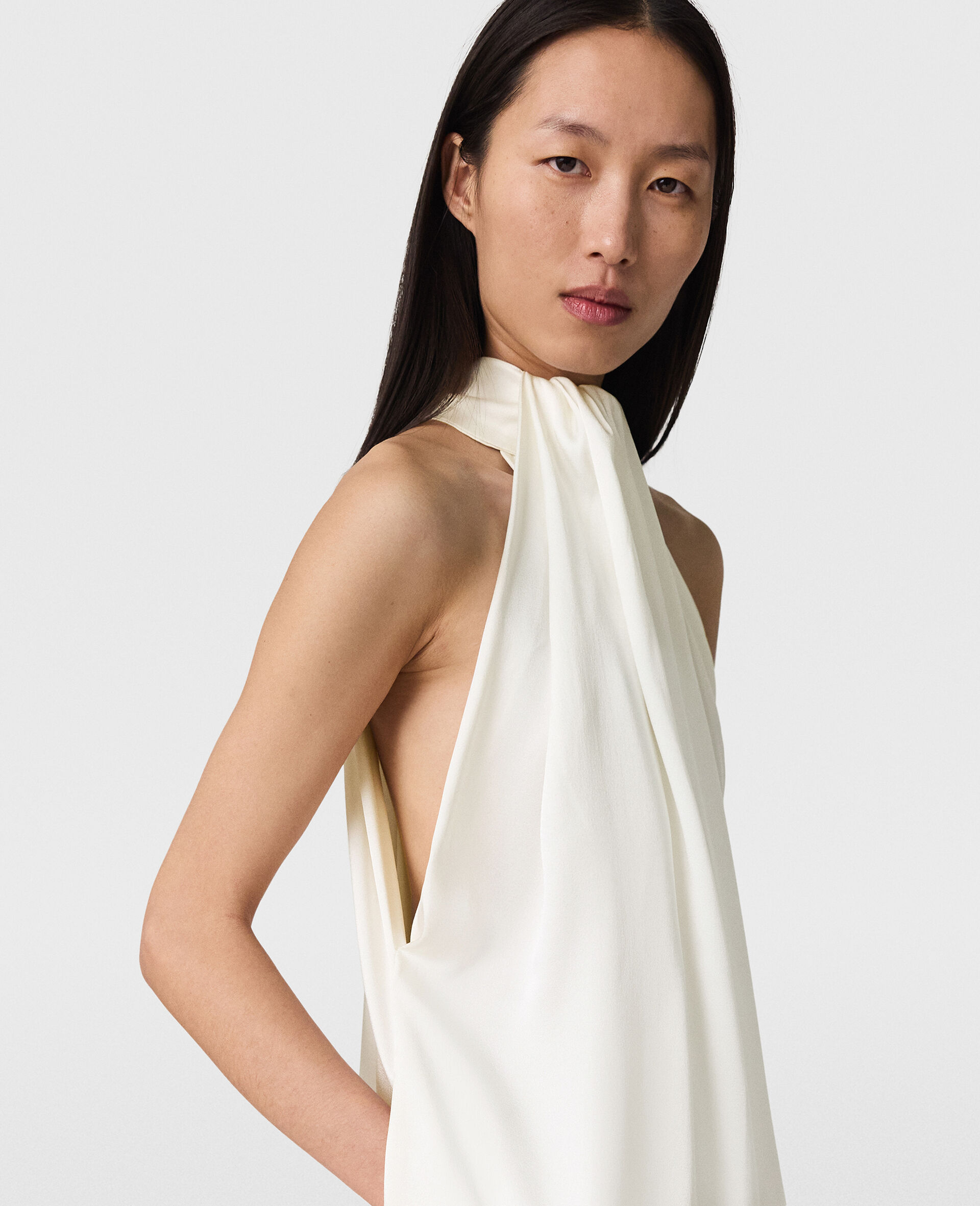 Halterneck Panel Maxi Dress-White-large image number 3