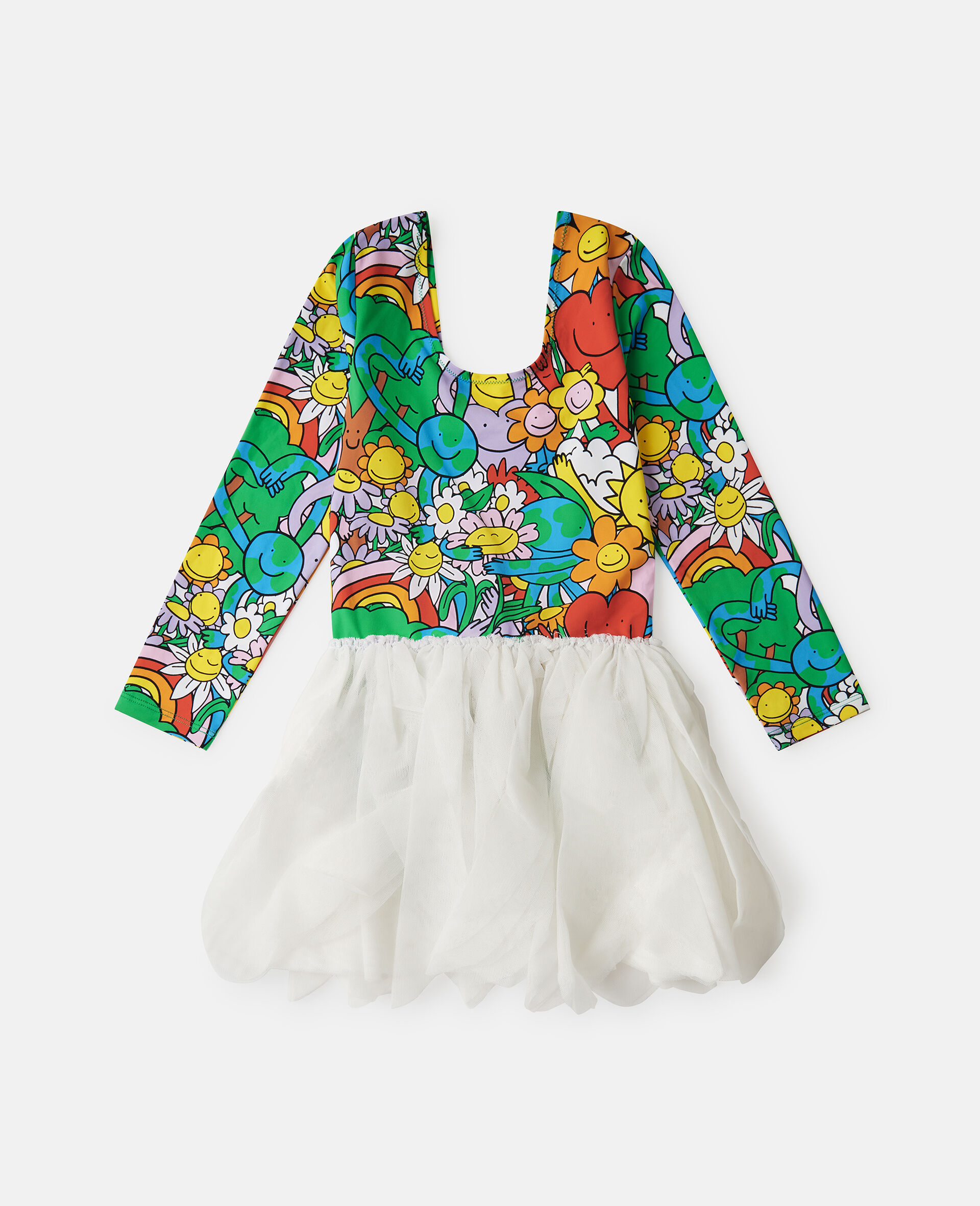 Tüllkleid mit Blütenblättern und Earth Friends Print-Bunt-medium