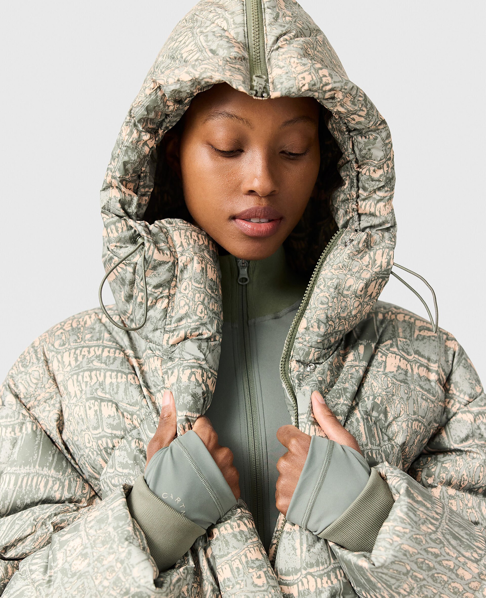 TrueNature Graphic Print Padded Hooded Jacket-Beige-large image number 3