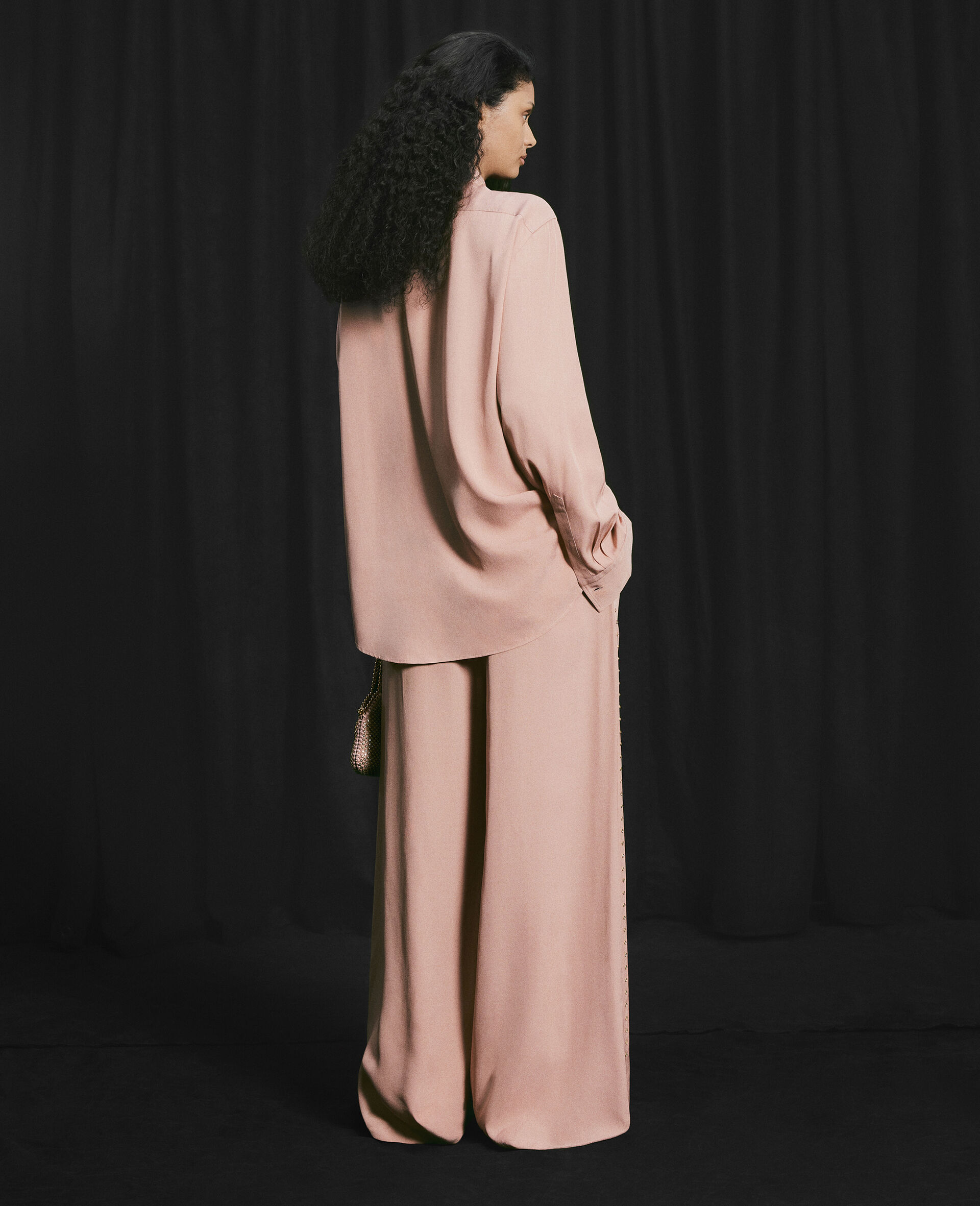 Lead-Free Crystal High-Rise Wide-Leg Trousers-Pink-large image number 2