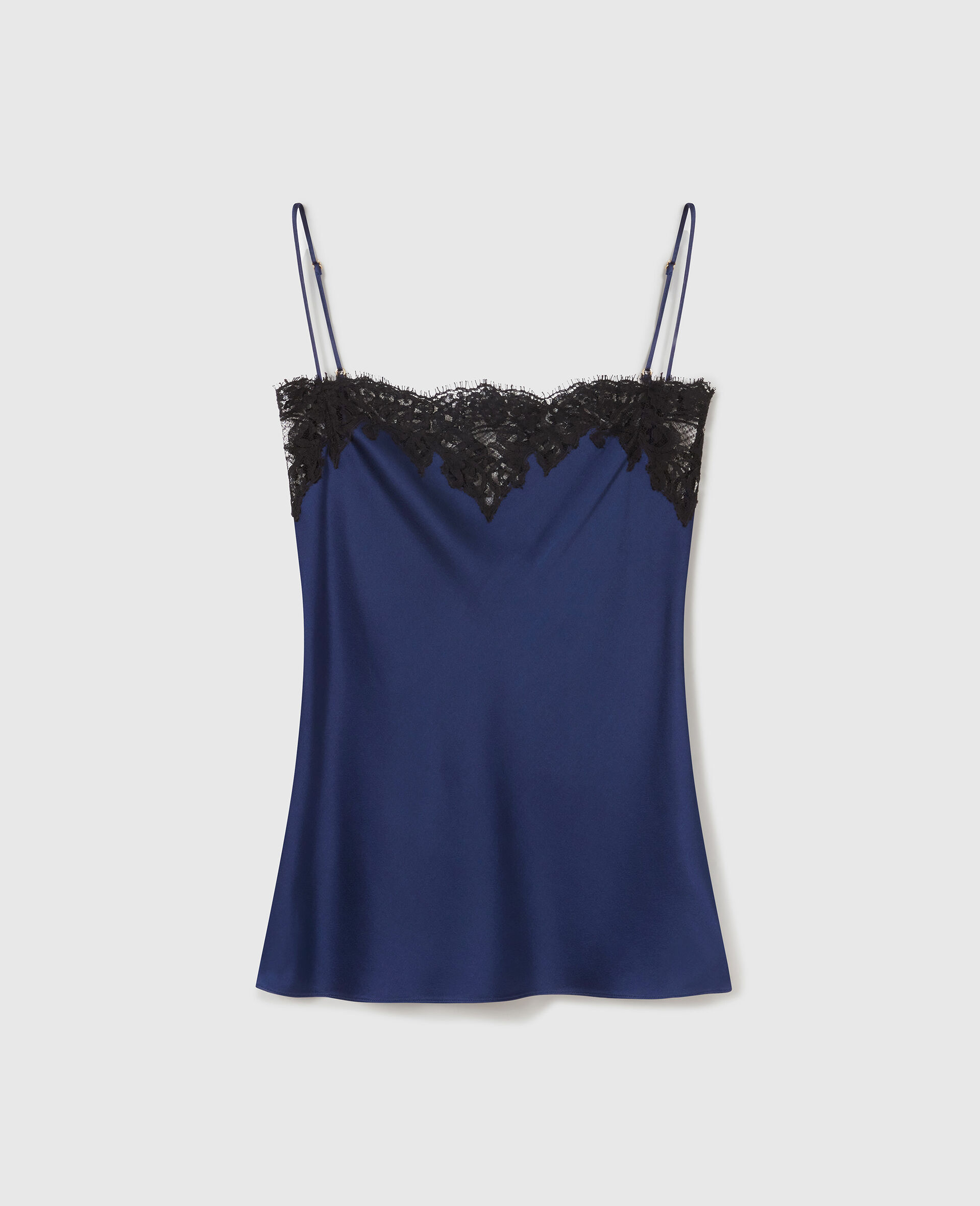Top in Raso con Finiture in Pizzo-Blu-medium