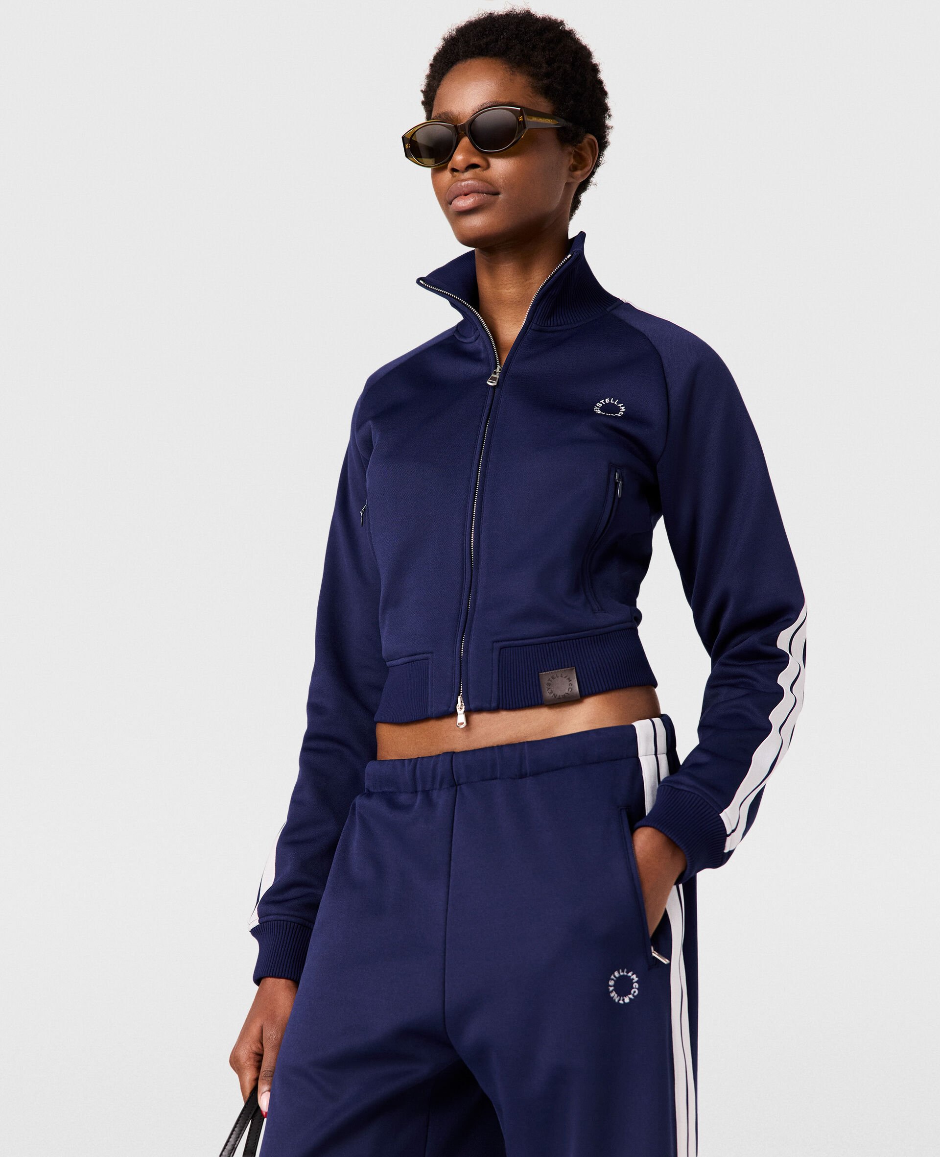 High-Neck Double Stripe Track Jacket-Blue-medium