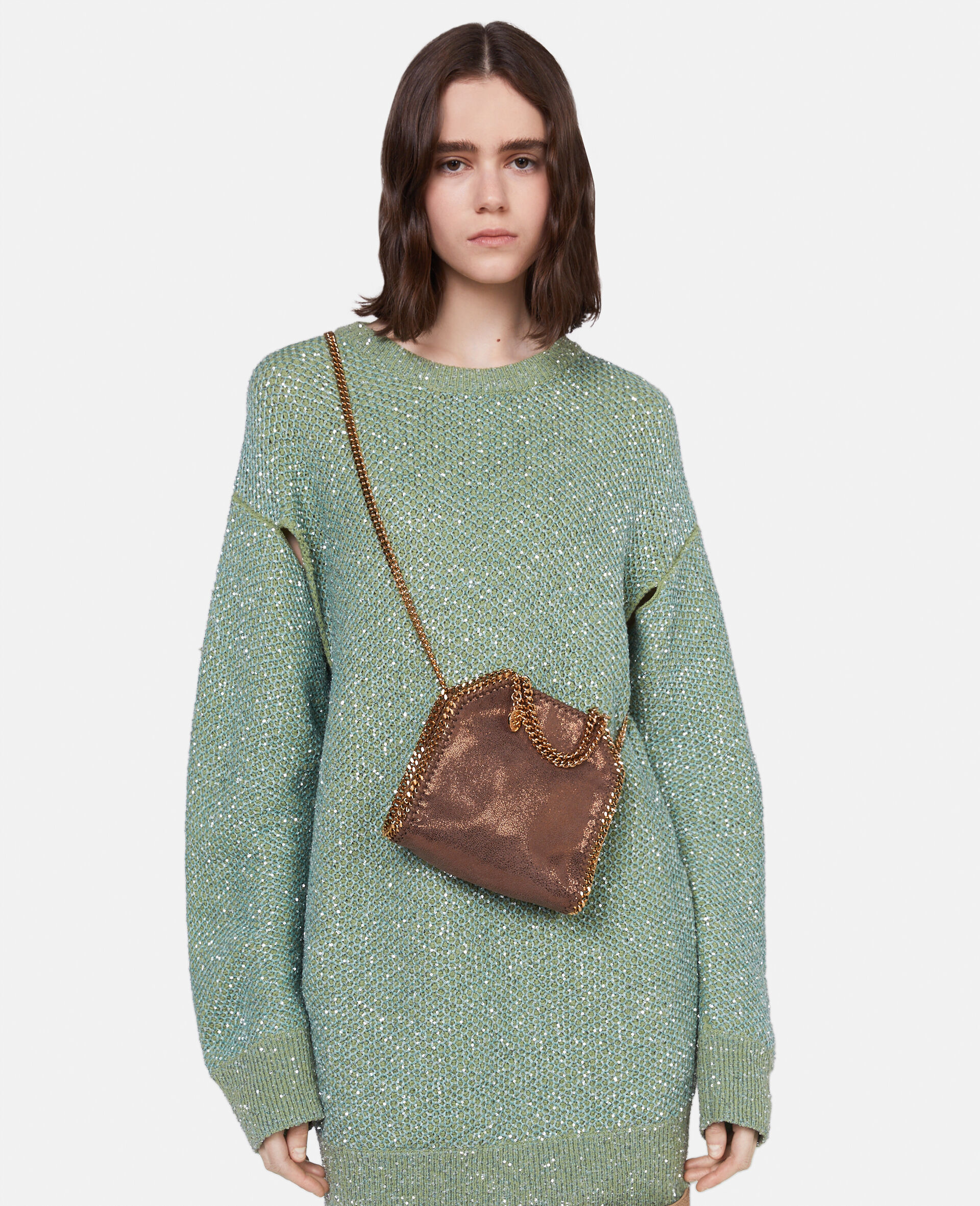Falabella Mini Tote Bag-Gold-model Falabella Mini Tote Bag-Gold-model