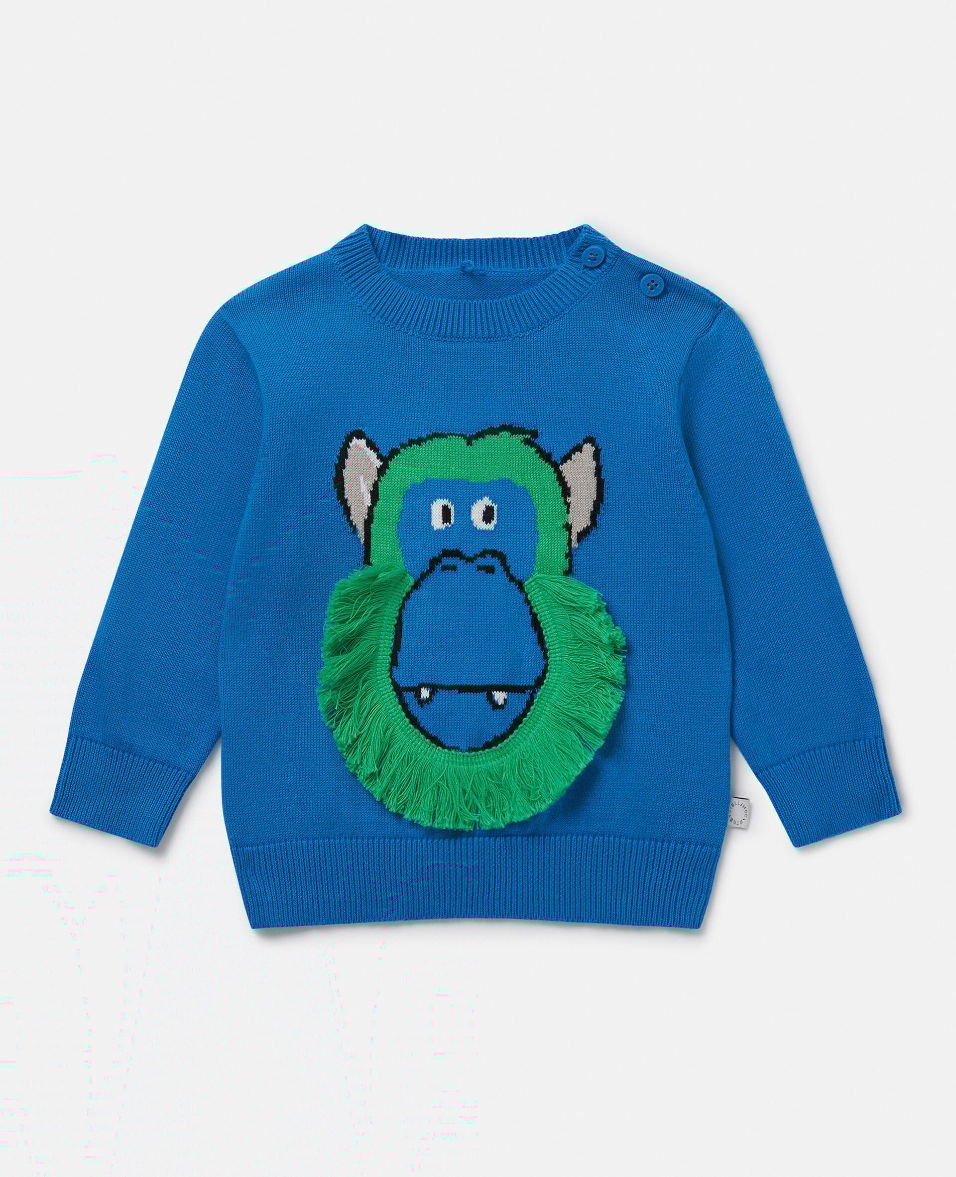 Fringed Monkey Intarsia Knit Jumper-Blue-large image number 0
