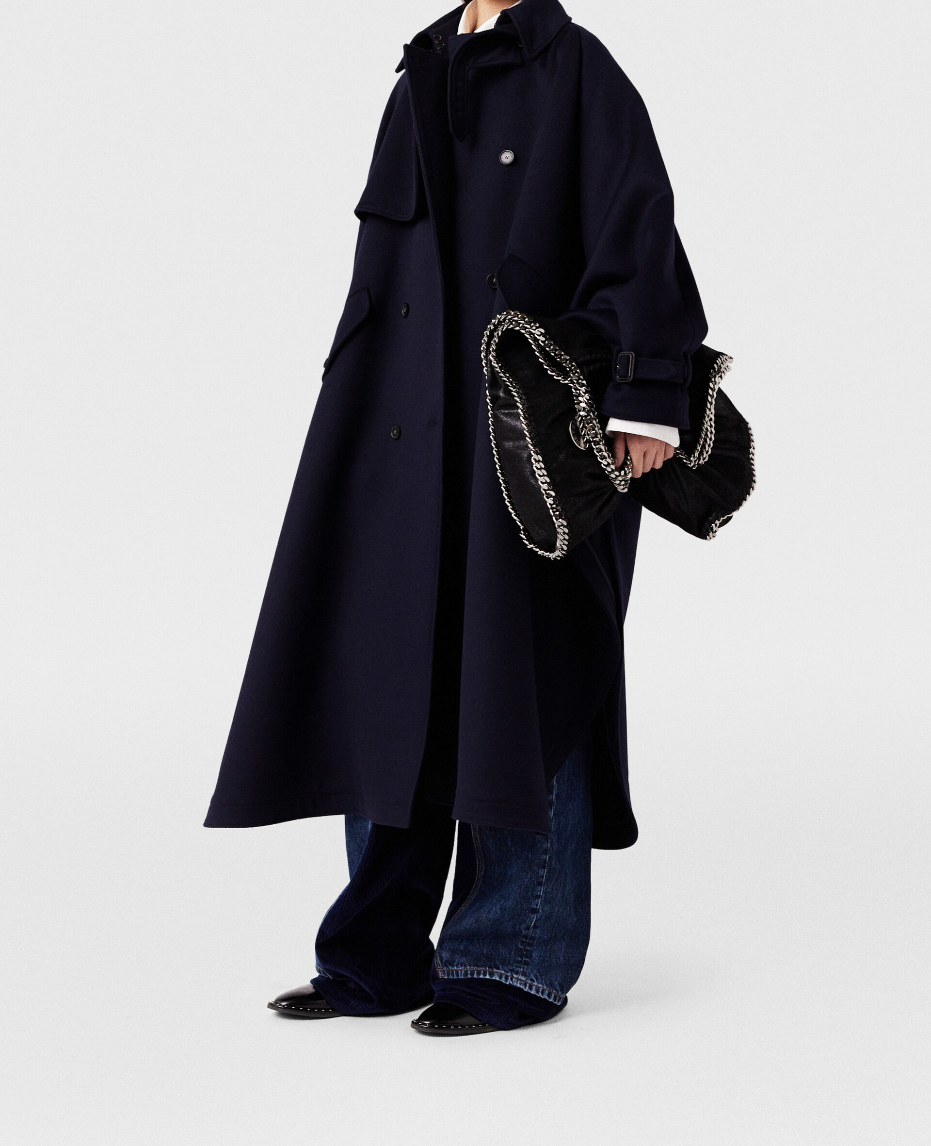 High-Neck A-Line Trench Coat-Blue-model