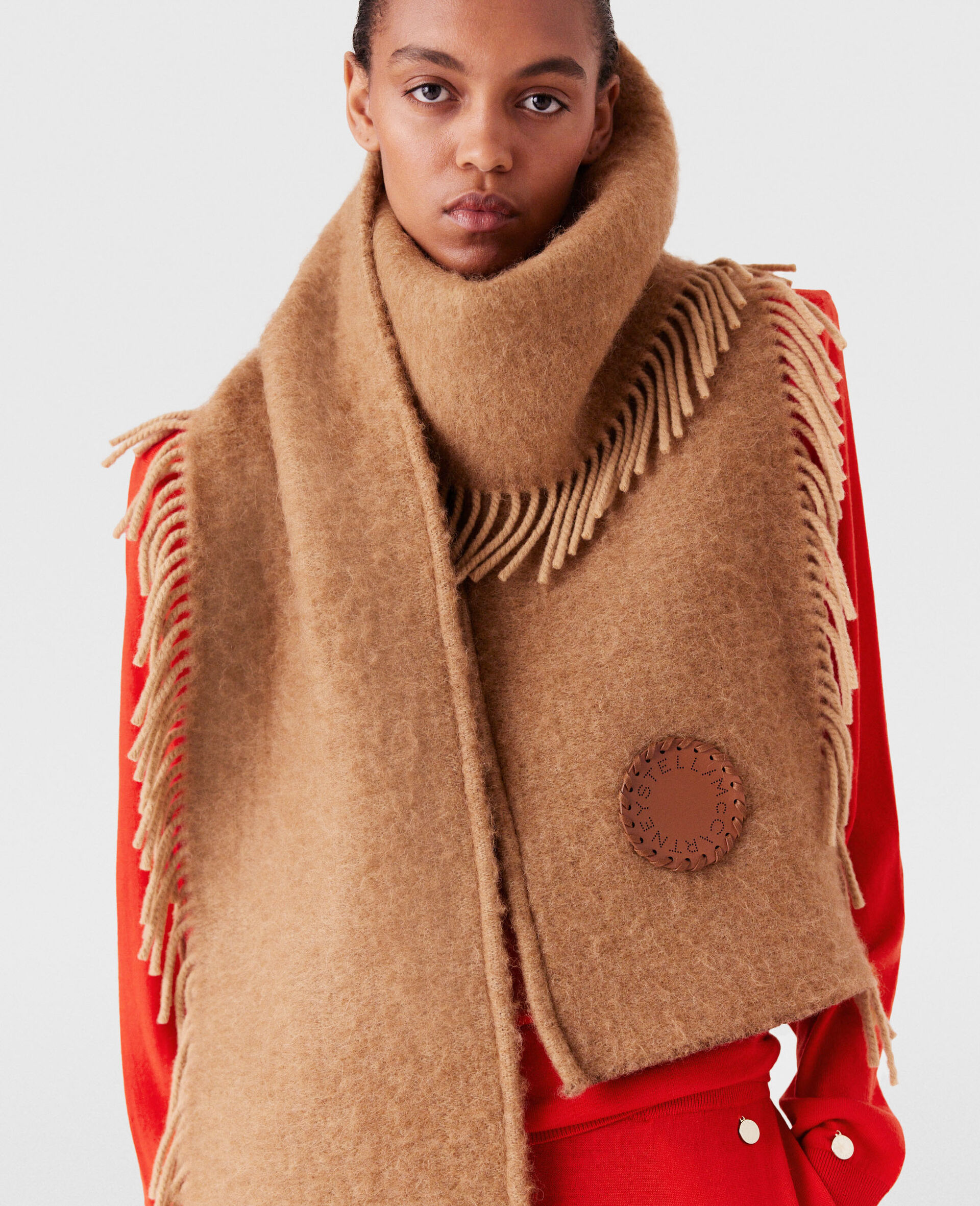 Fringed Logo Scarf-Brown-large image number 5