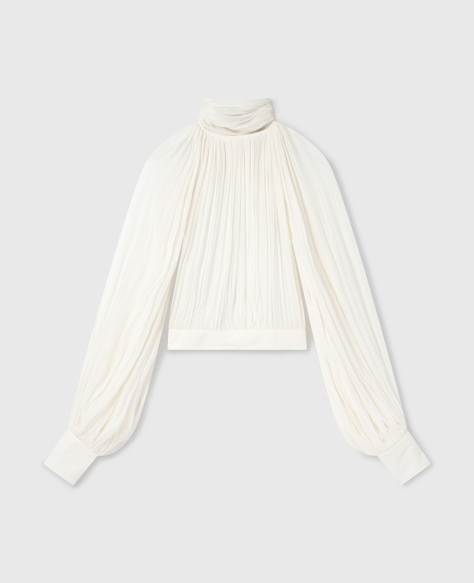 Pleated Balloon-Sleeve Top-White-medium