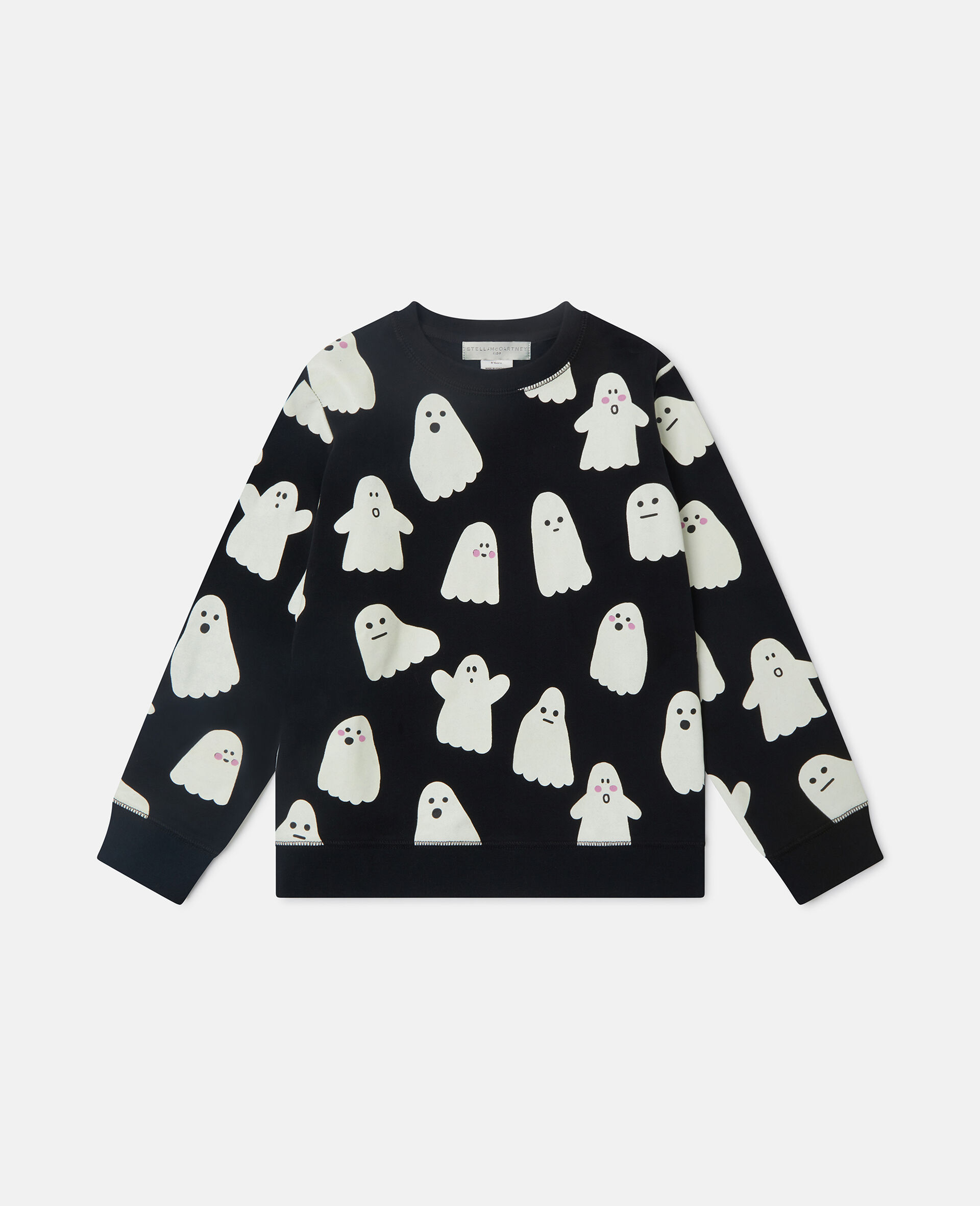 Sweat shirt a col ras du cou avec imprime fantome-Noir-medium