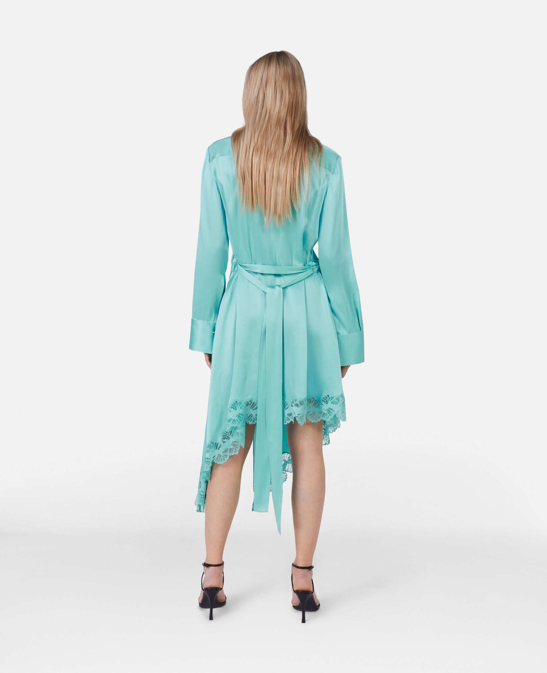 Double Satin Lace Dress-Blue-large image number 3