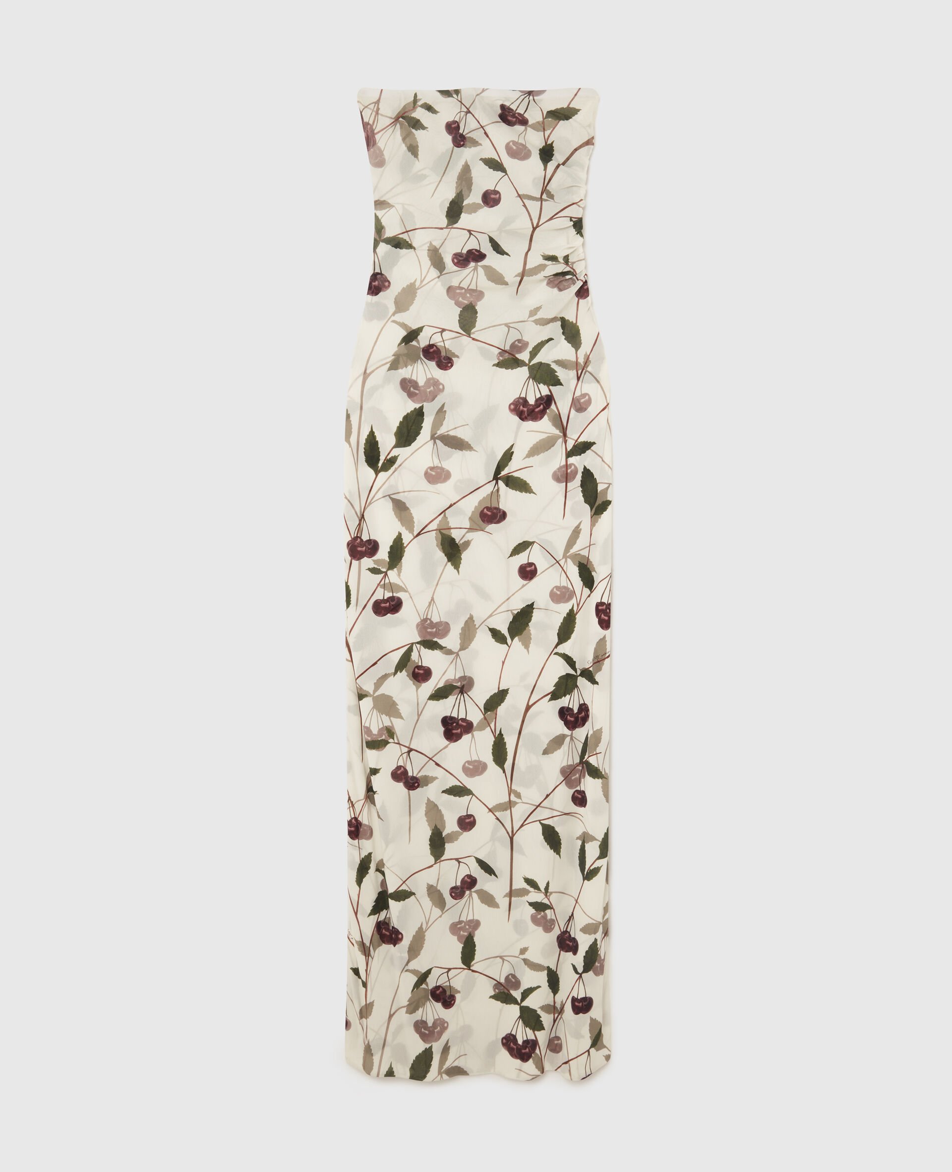 Trägerloses Midikleid aus Mesh mit Kirsch-Print-Beige-medium
