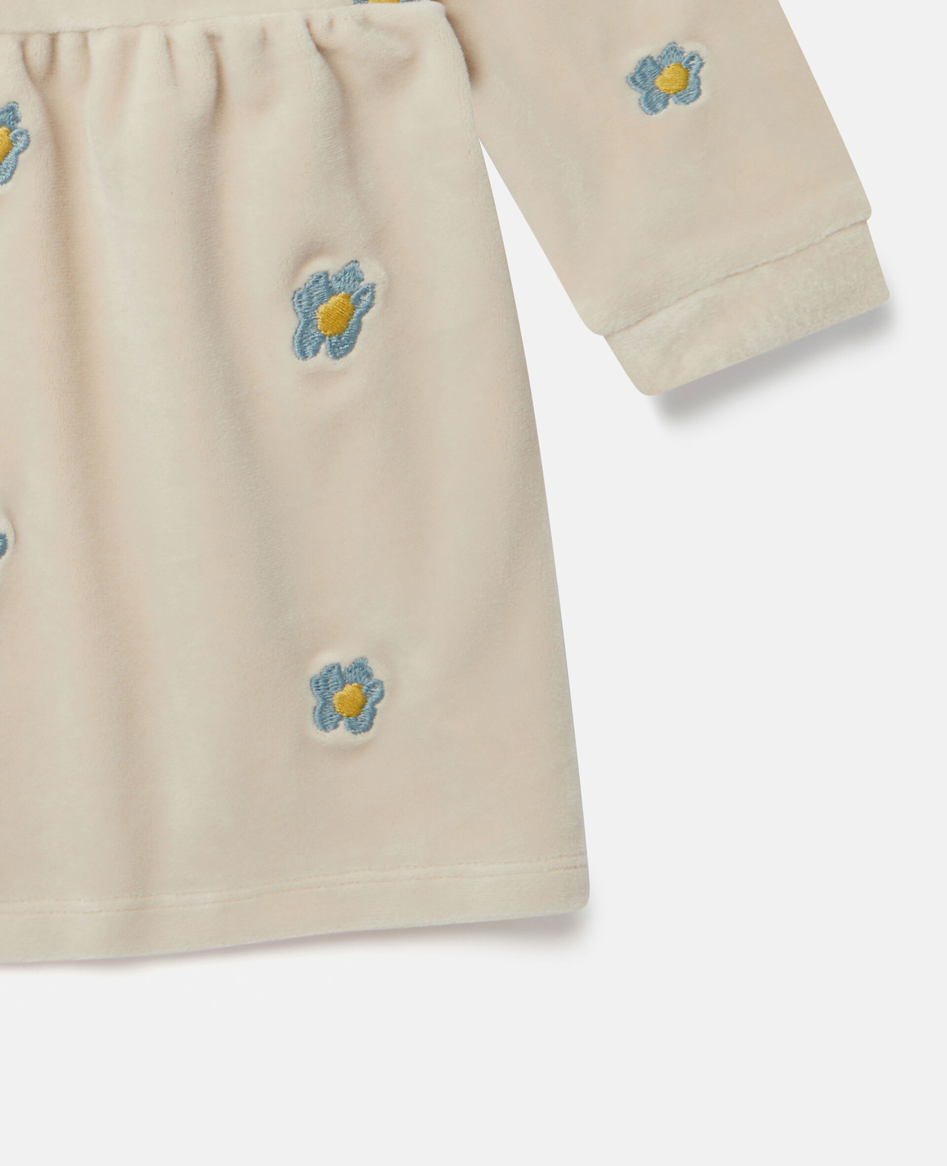 Daisy Embroidered Velour Fleece Dress-Beige-large image number 3