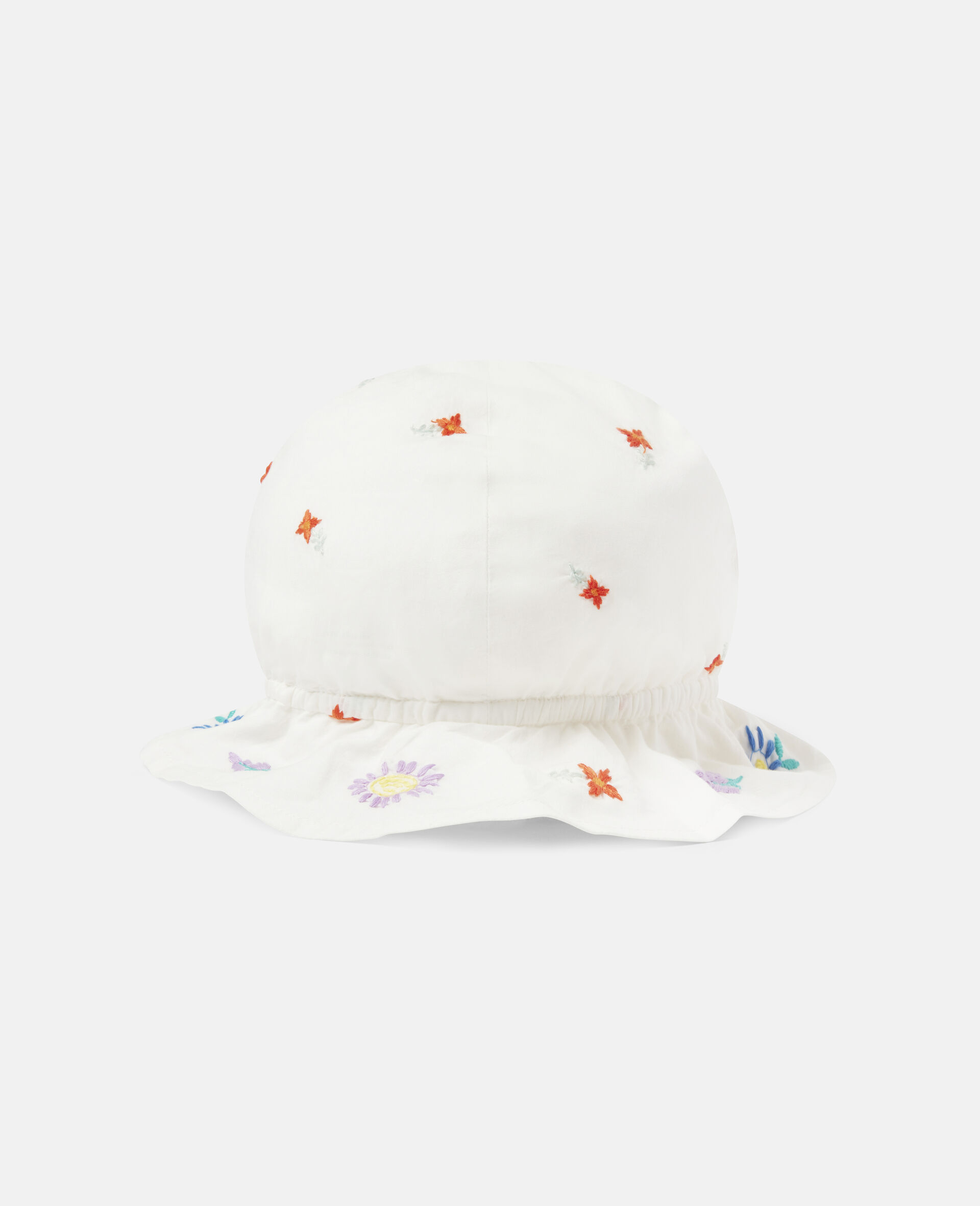 Embroidered Flowers Cotton Hat-White-large image number 1