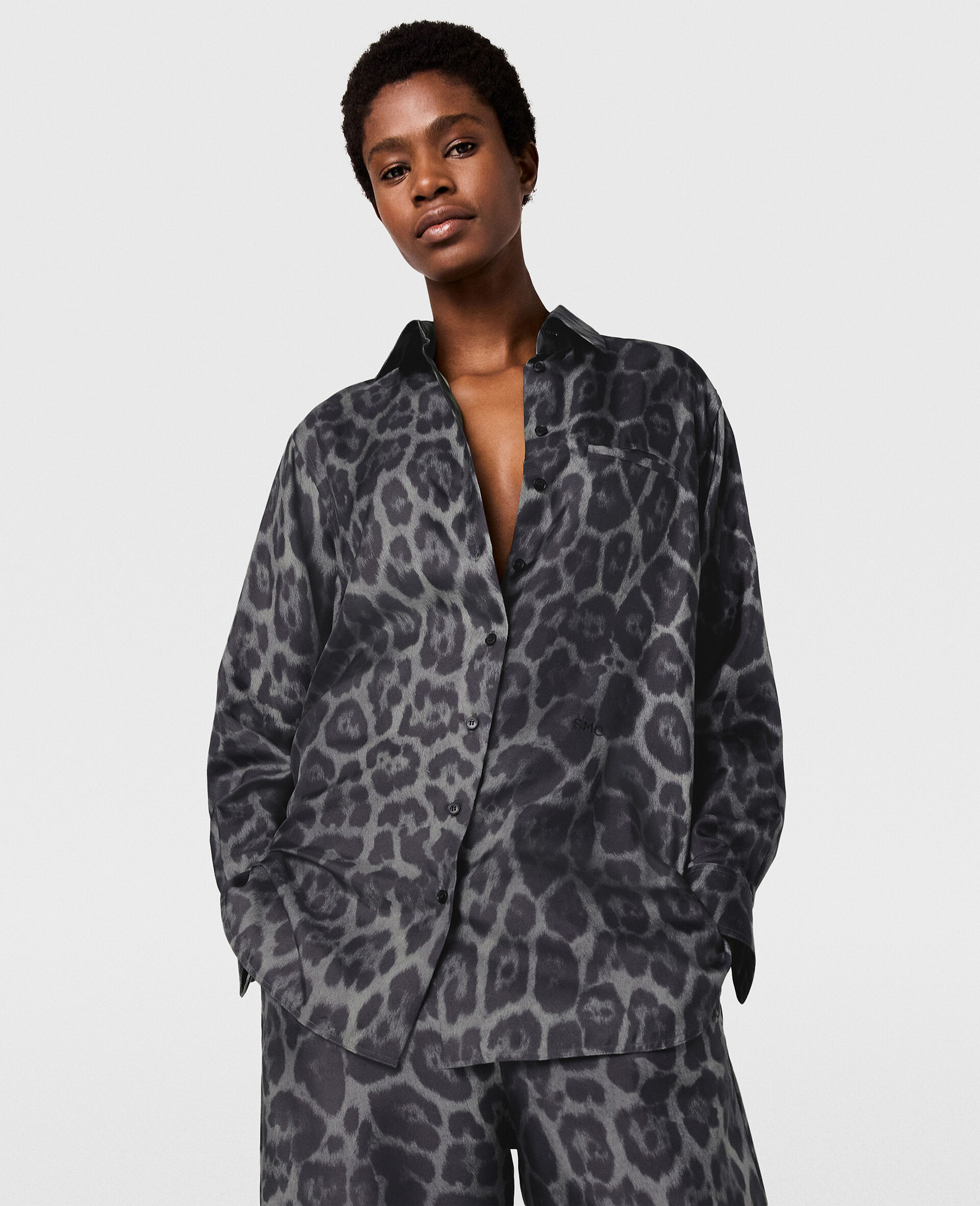 Chemise oversize avec imprime leopard-Gris-model