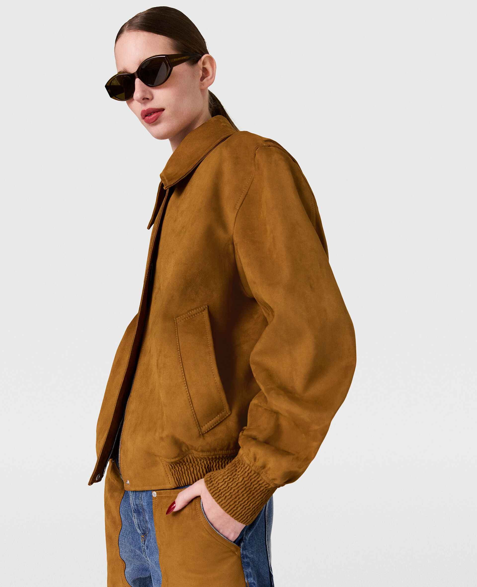 Boxy Collared&nbsp;Bomber&nbsp;Jacket-Brown-large image number 2