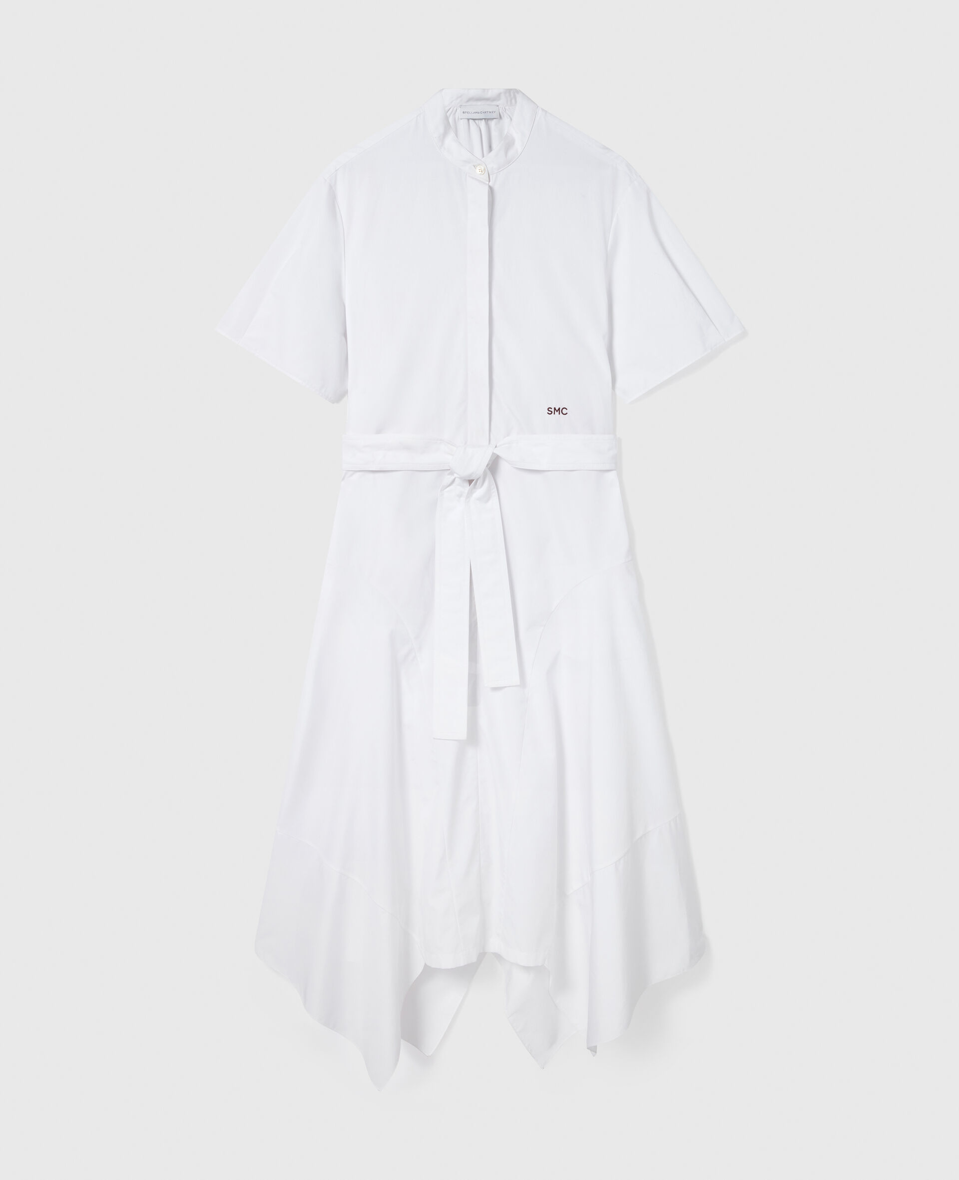 Short Sleeve Belted Midi Dress-White-medium
