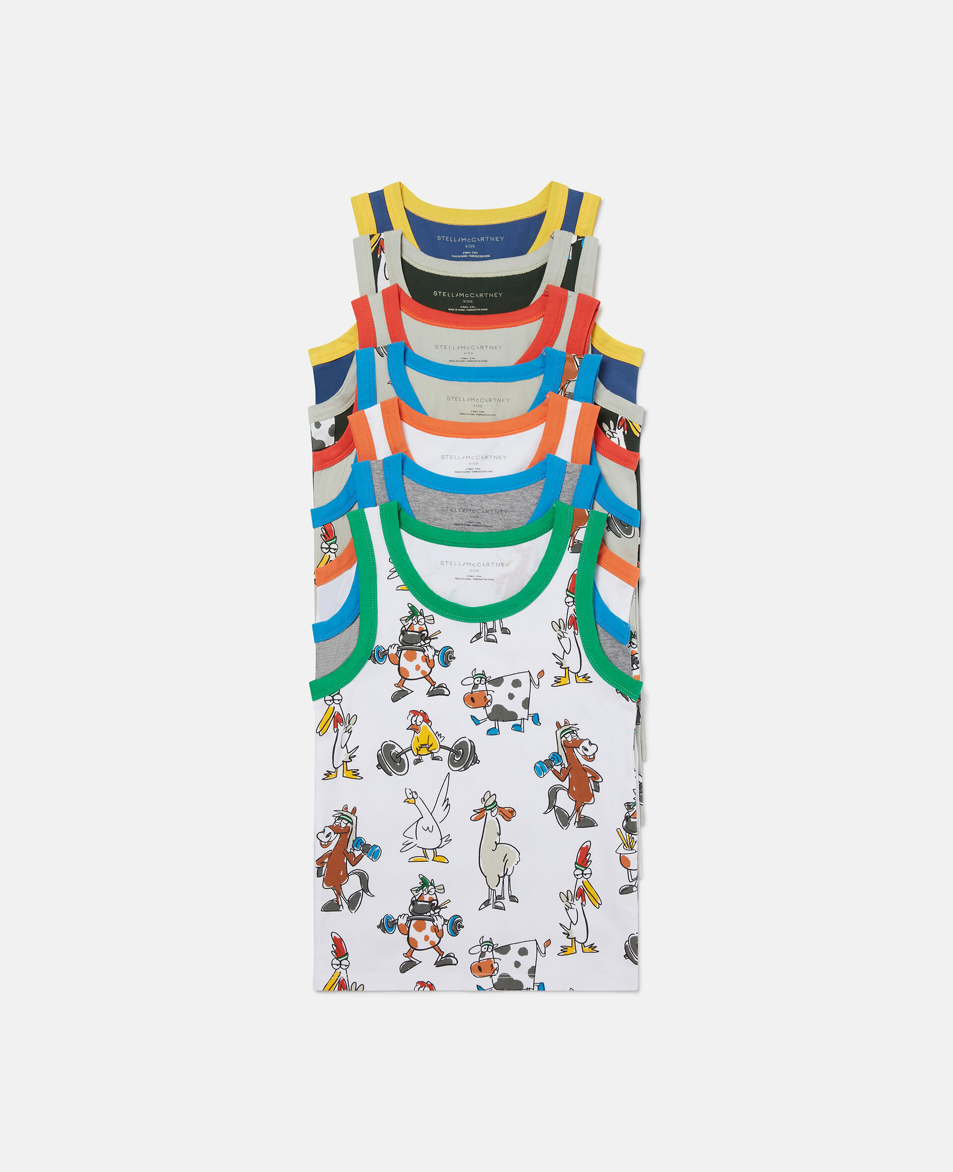 7 Pack of Farmyard Print Vests-Multicolour-large image number 0